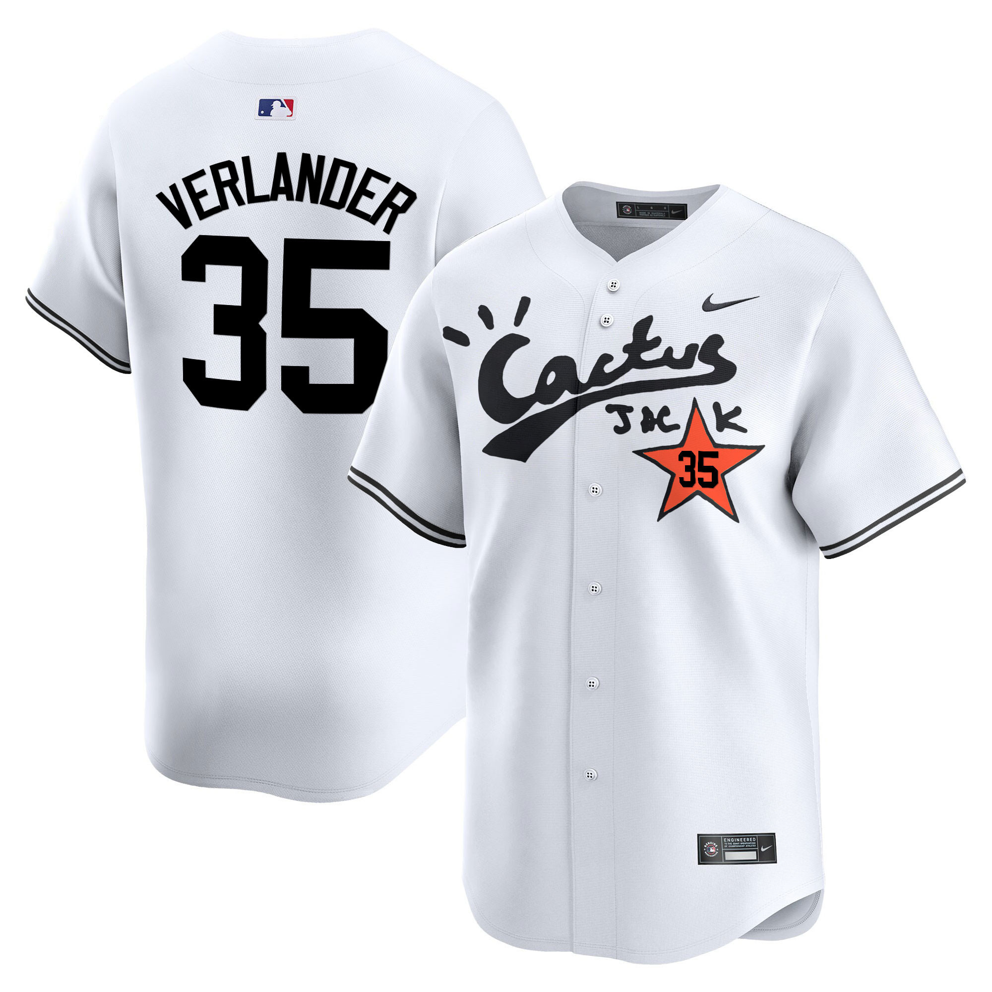 Justin Verlander Men's Houston Astros Cactus Jack Vapor Premier Limited V2 White Jersey - All Stitched