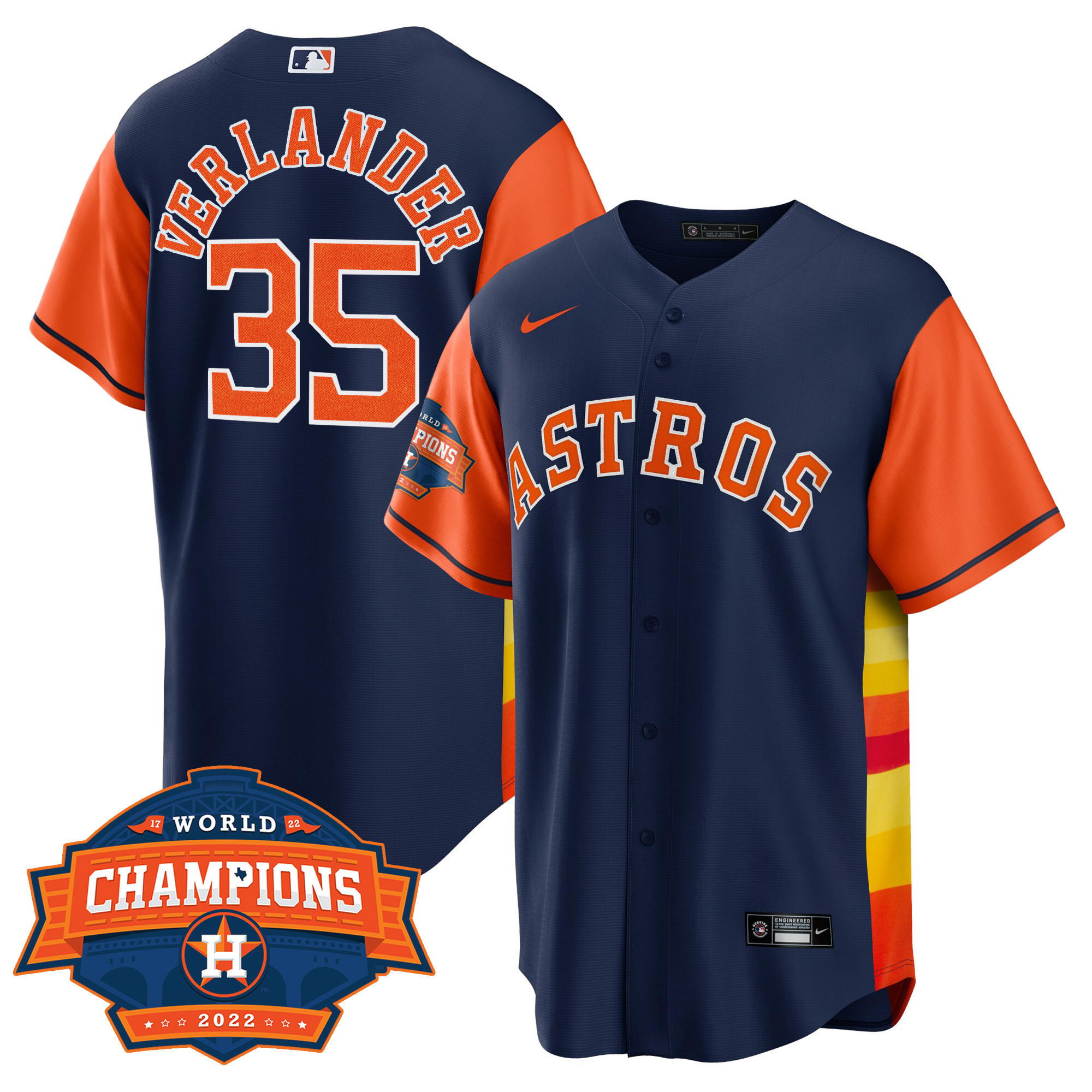 Justin Verlander Men's Houston Astros Cool Base Split 2022 Champions Limited Player Orange Sleeves Jersey - All Stitched