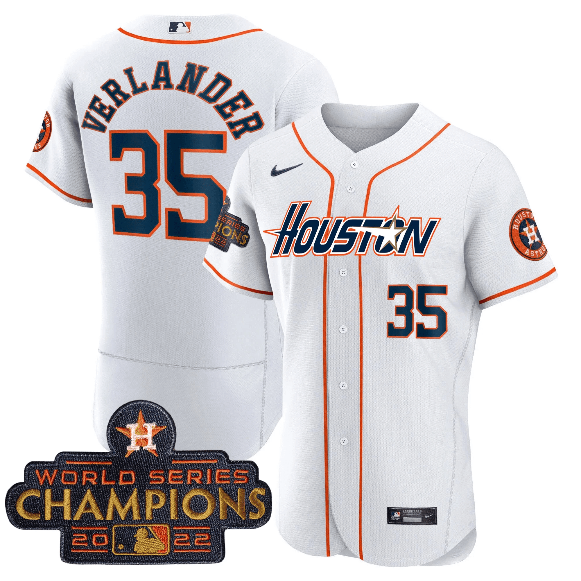 Justin Verlander Men's Houston Astros Gray & Gold 2023 Champions Patch Flex Home Jersey - All Stitched
