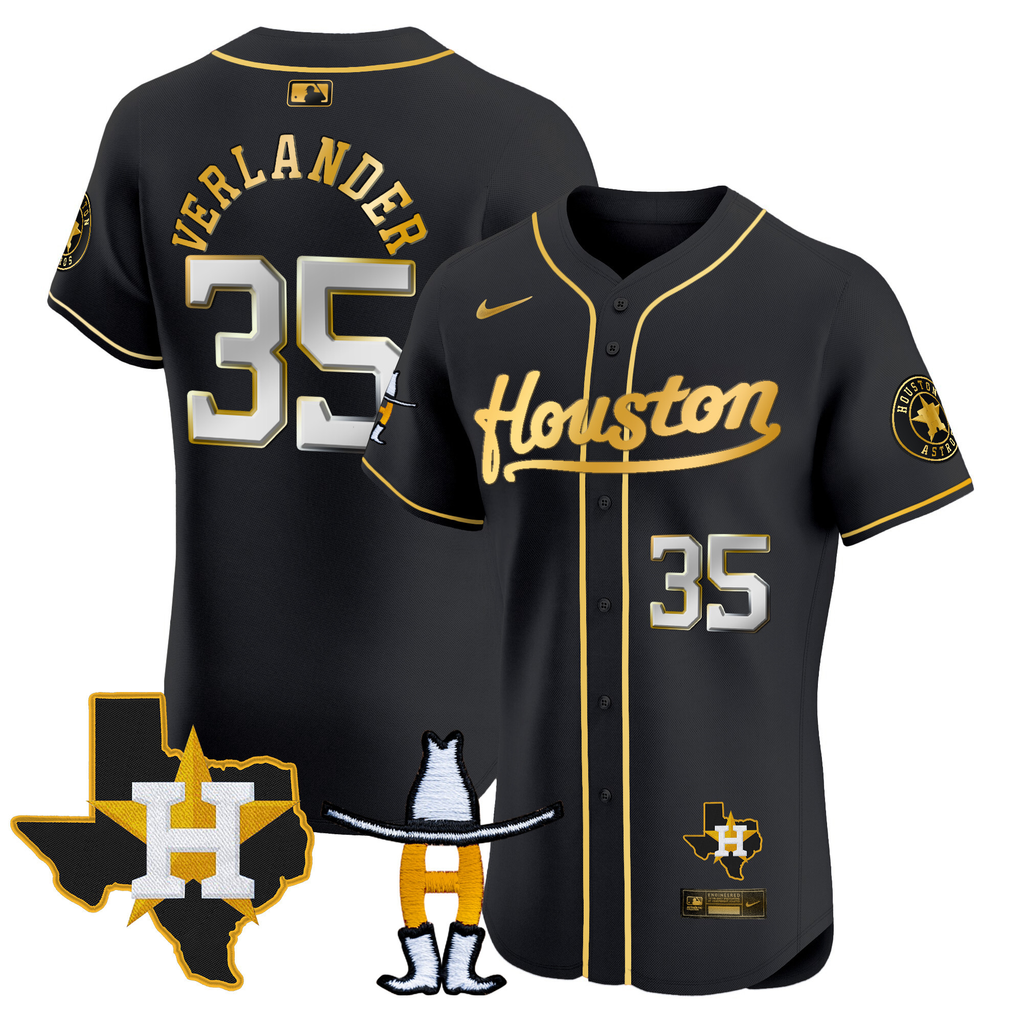 Justin Verlander Men's Houston Astros Houston Rodeo Patch Vapor Premier Elite Black Gold Jersey - All Stitched