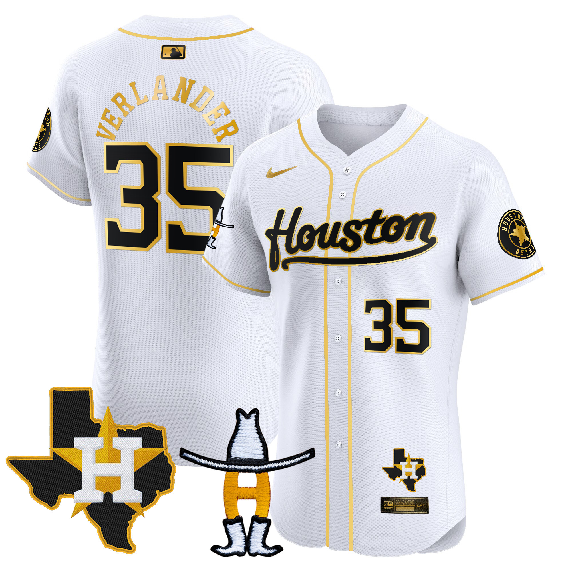 Justin Verlander Men's Houston Astros Houston Rodeo Patch Vapor Premier Elite White Gold Jersey - All Stitched