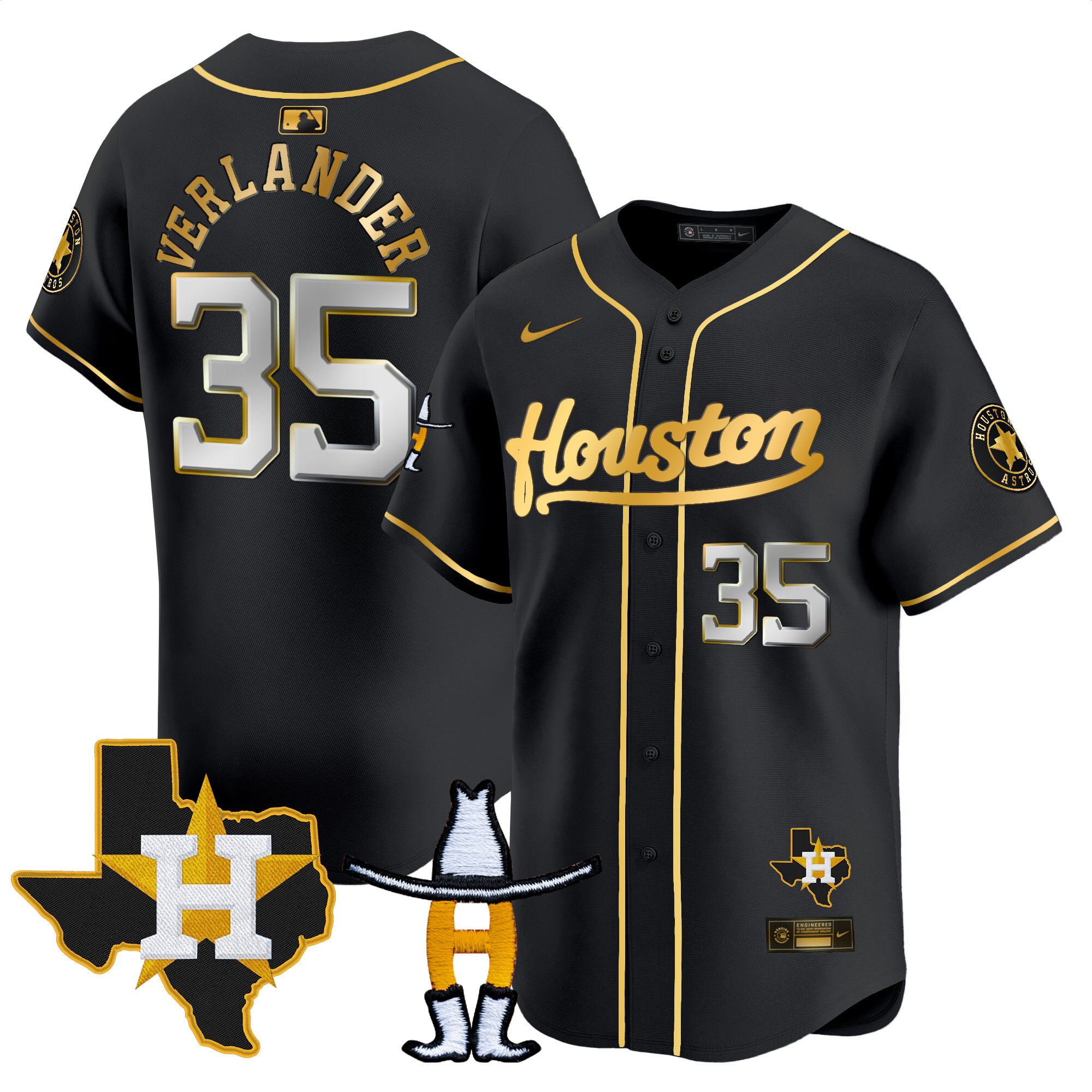 Justin Verlander Men's Houston Astros Houston Rodeo Patch Vapor Premier Limited Black Gold Jersey - All Stitched