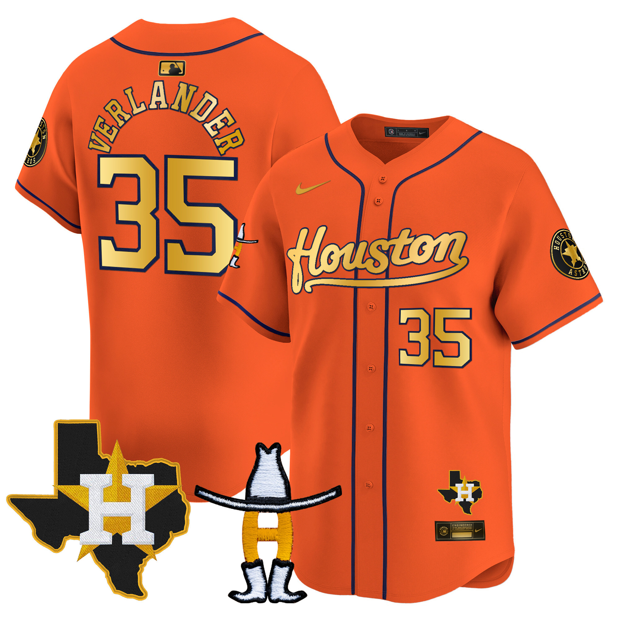 Justin Verlander Men's Houston Astros Houston Rodeo Patch Vapor Premier Limited Orange Gold Jersey - All Stitched