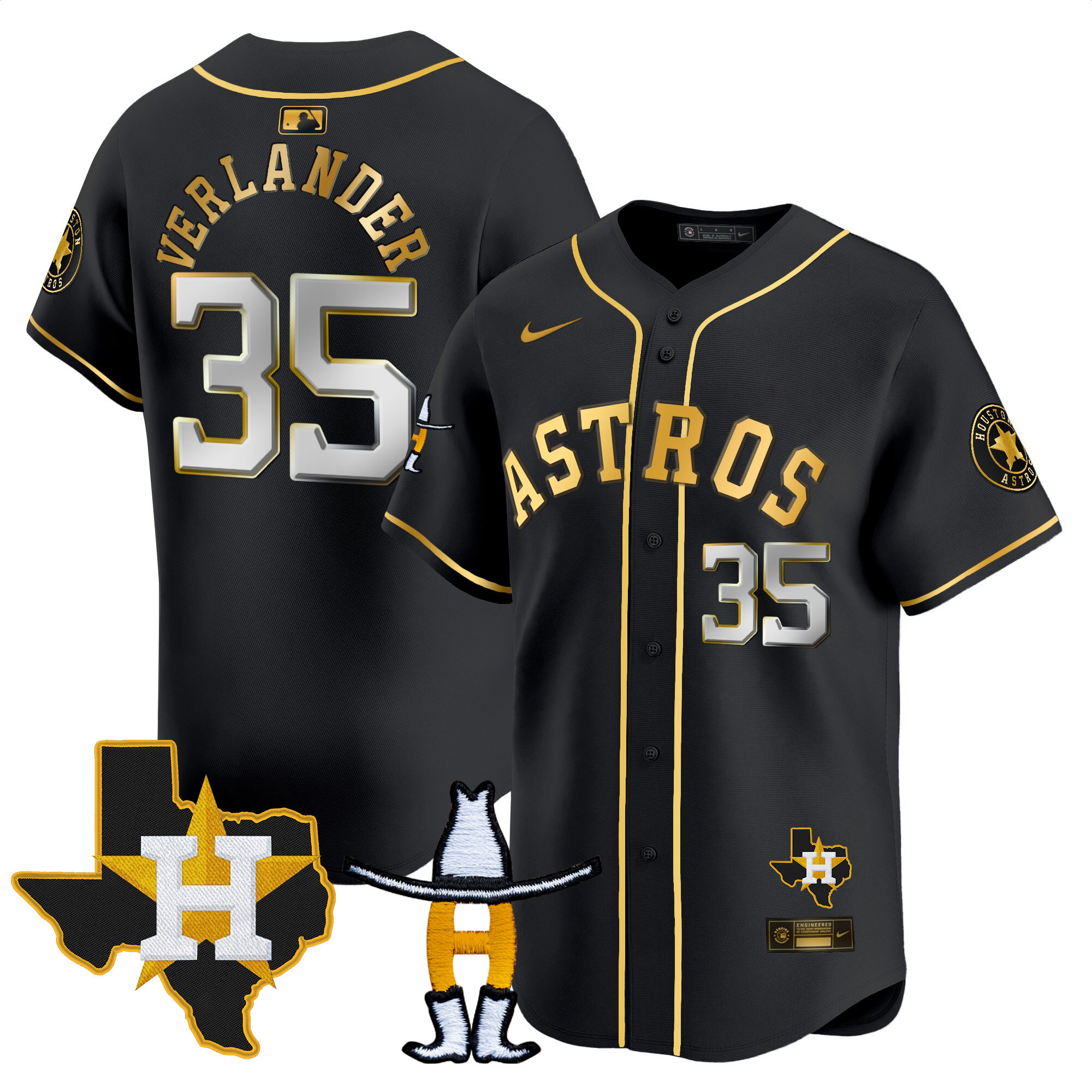 Justin Verlander Men's Houston Astros Houston Rodeo Patch Vapor Premier Limited V2 Black Gold Jersey - All Stitched