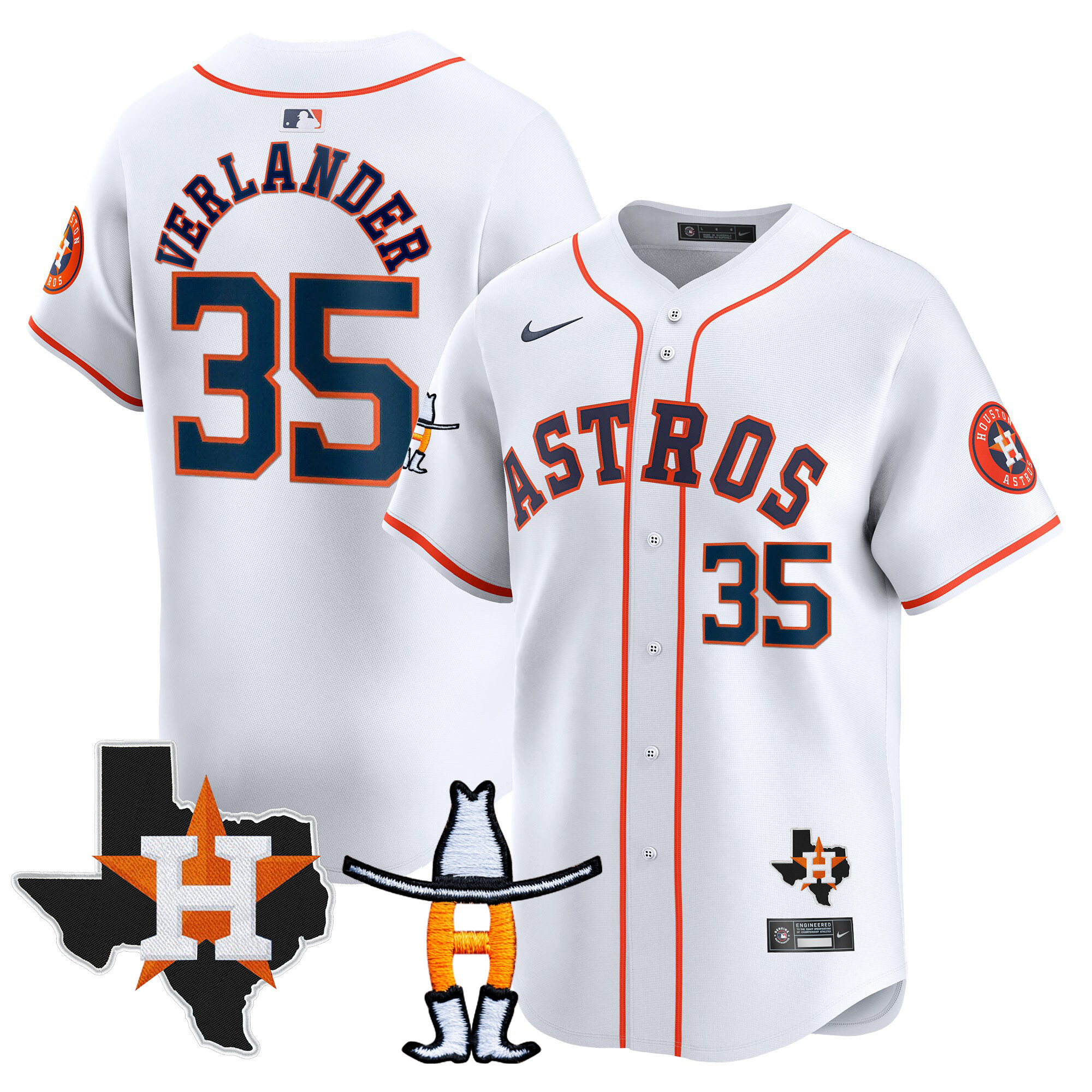 Justin Verlander Men's Houston Astros Houston Rodeo Patch Vapor Premier Limited V2 Home Jersey - All Stitched