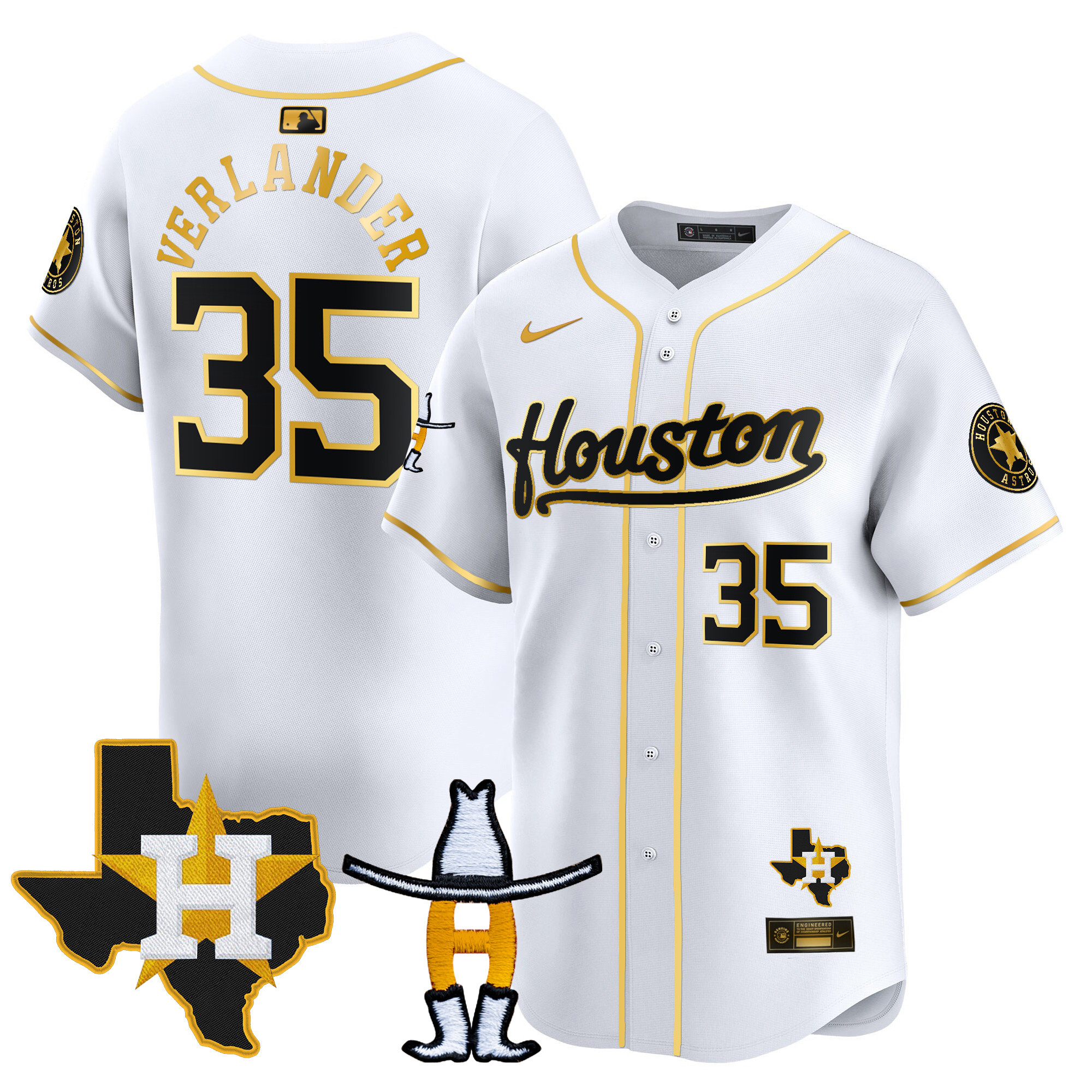 Justin Verlander Men's Houston Astros Houston Rodeo Patch Vapor Premier Limited White Gold Jersey - All Stitched
