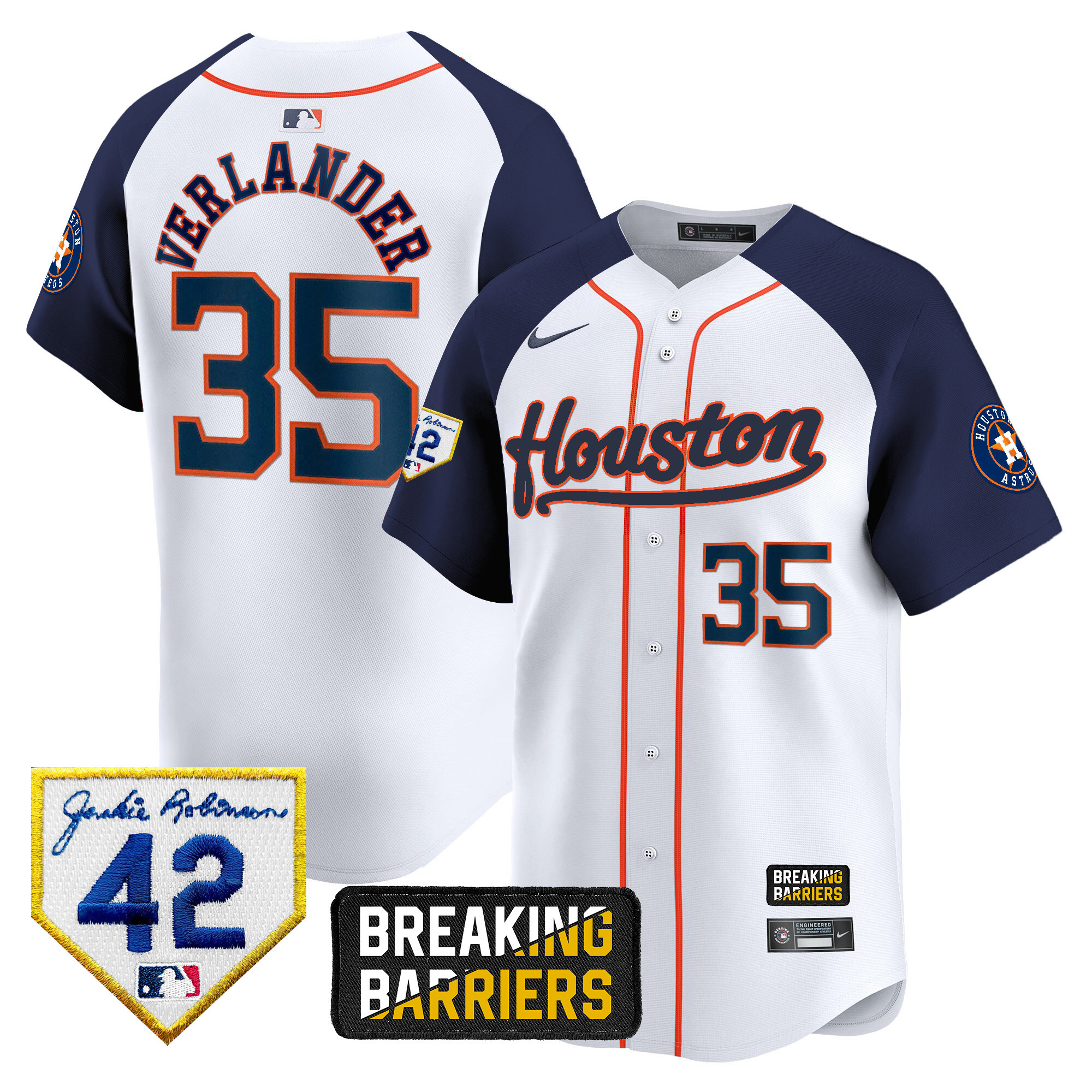 Justin Verlander Men's Houston Astros Jackie Robinson Breaking Barriers Patch Vapor Premier Limited Alternate Jersey - All Stitched