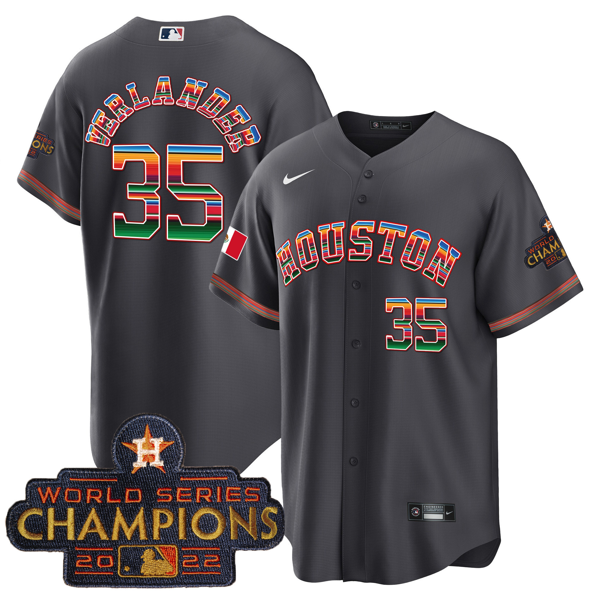 Justin Verlander Men's Houston Astros Mexico Cool Base Limited V2 Charcoal Jersey - All Stitched