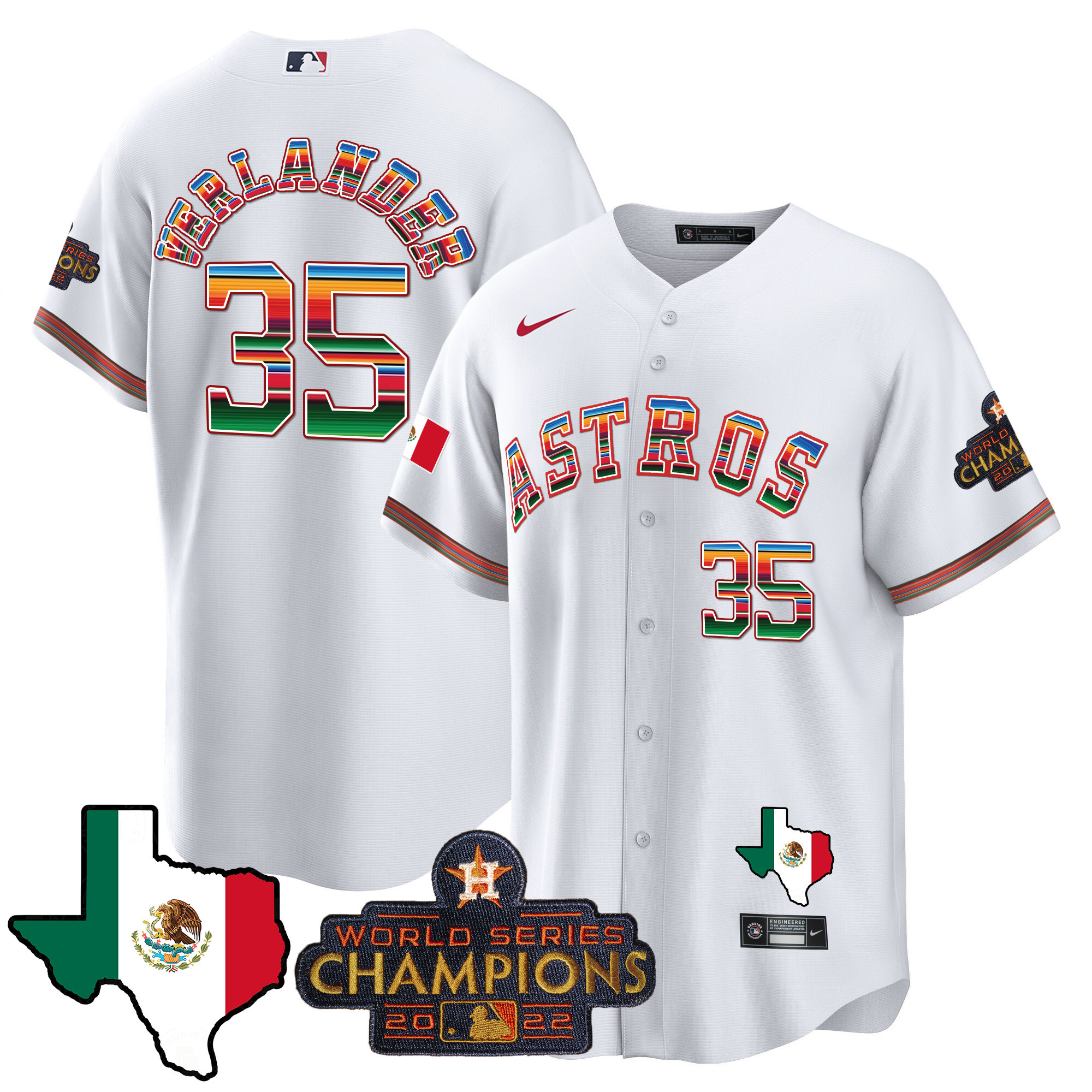 Justin Verlander Men's Houston Astros Mexico Texas Map Cool Base White Jersey - All Stitched
