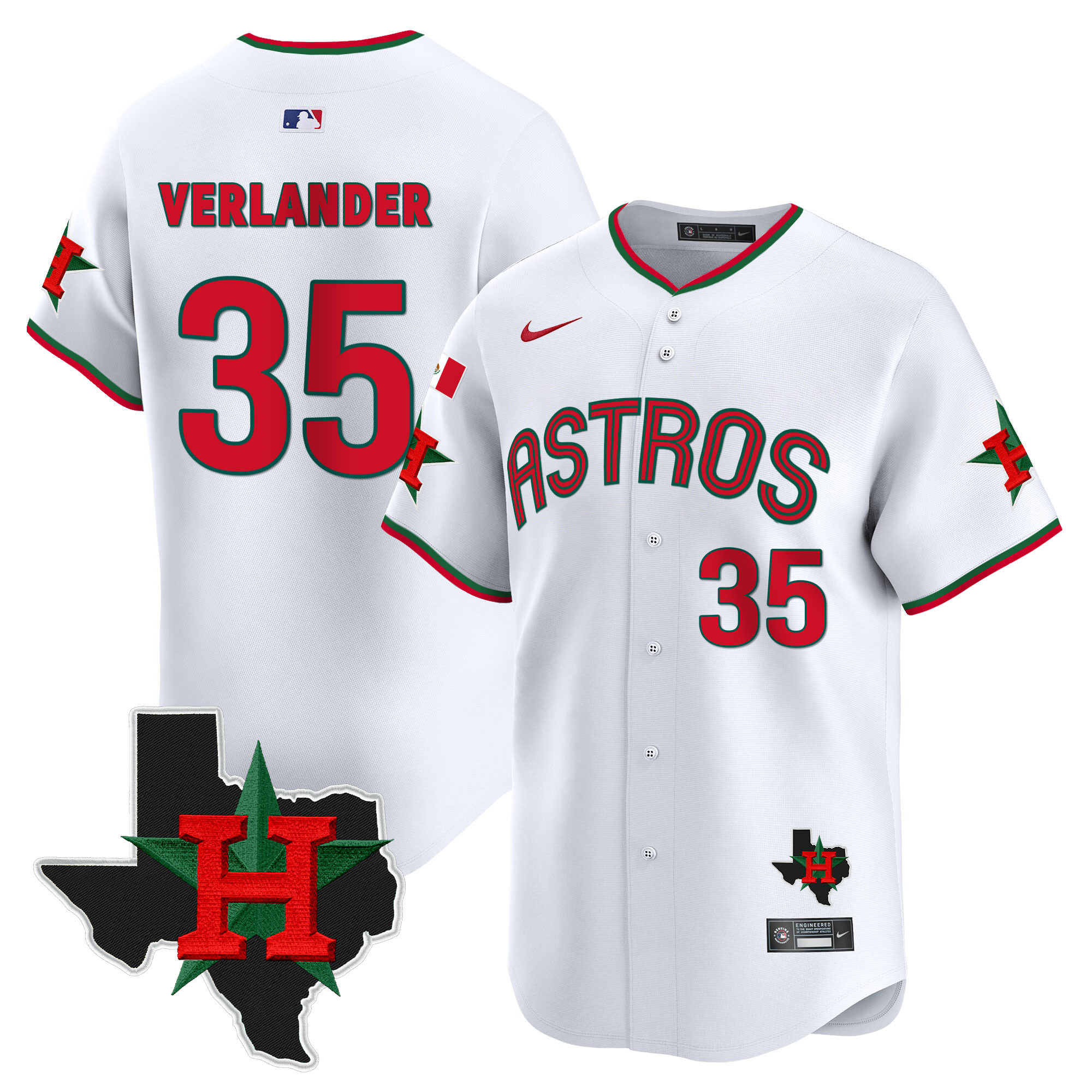 Justin Verlander Men's Houston Astros Mexico Texas Patch Vapor Premier Limited V3 White Jersey - All Stitched