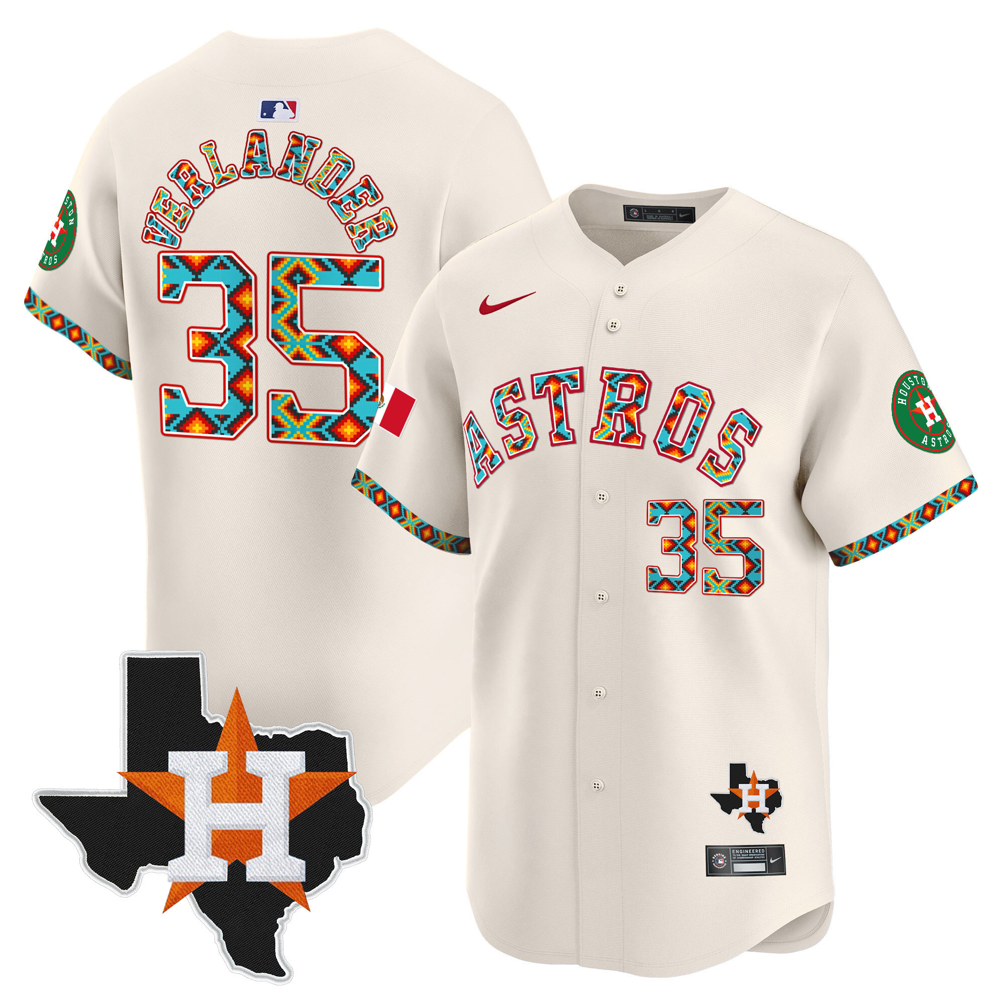 Justin Verlander Men's Houston Astros Mexico Vapor Premier Limited V3 Cream Jersey - All Stitched