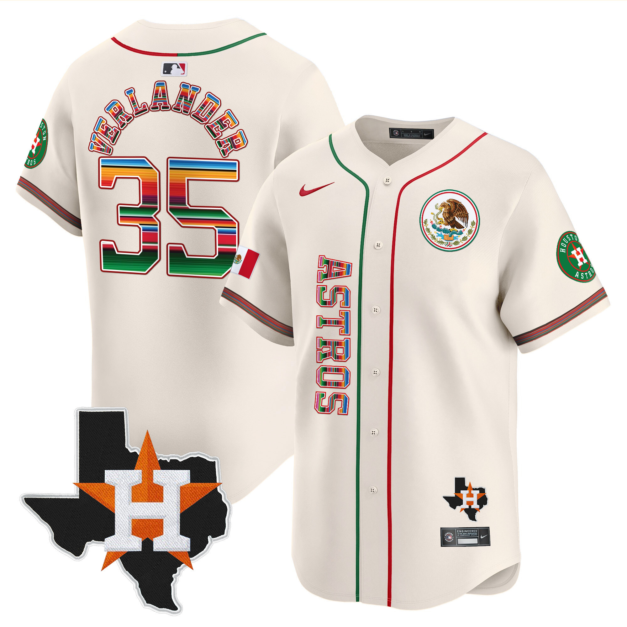 Justin Verlander Men's Houston Astros Mexico Vapor Premier Limited V4 Cream Jersey - All Stitched