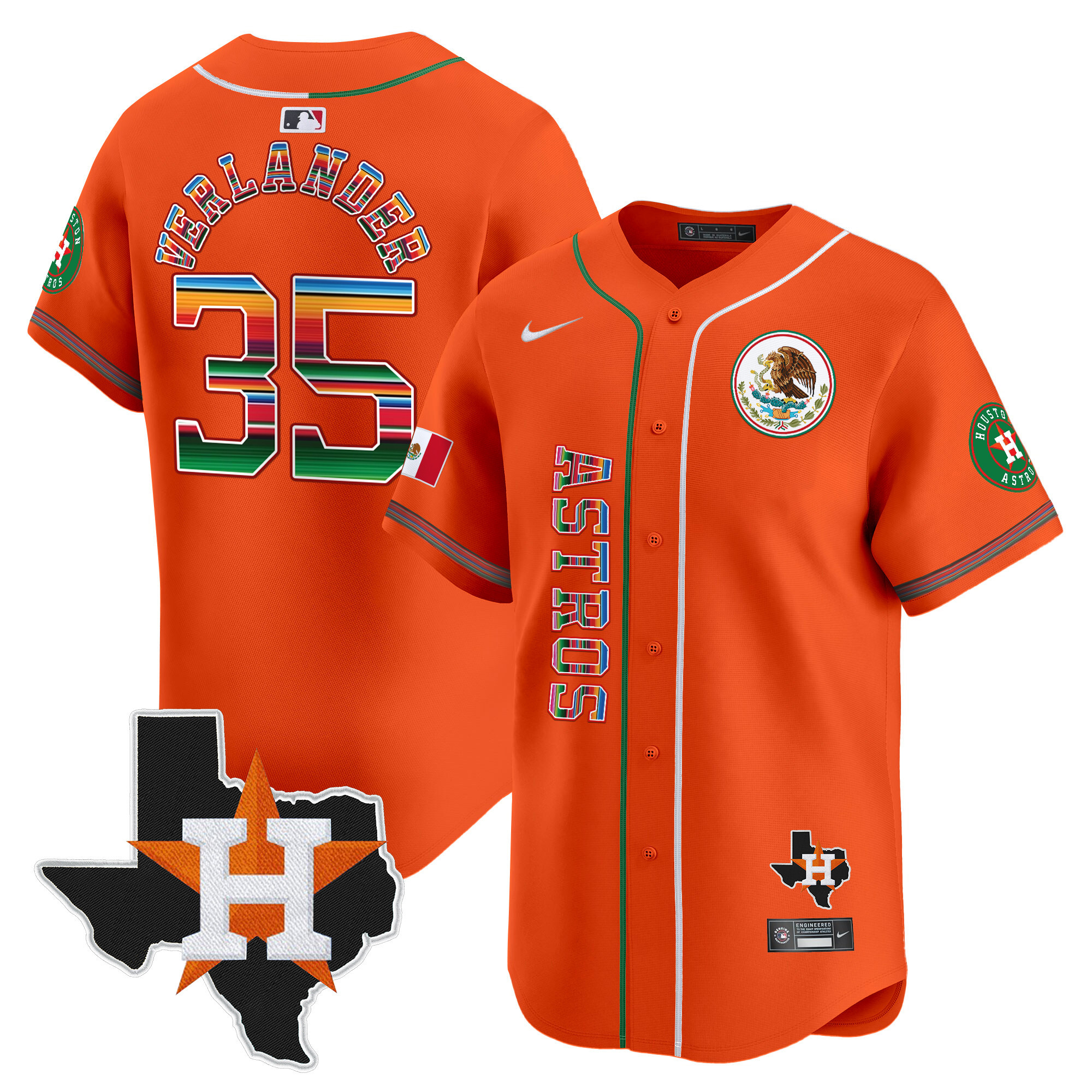 Justin Verlander Men's Houston Astros Mexico Vapor Premier Limited V4 Orange Jersey - All Stitched