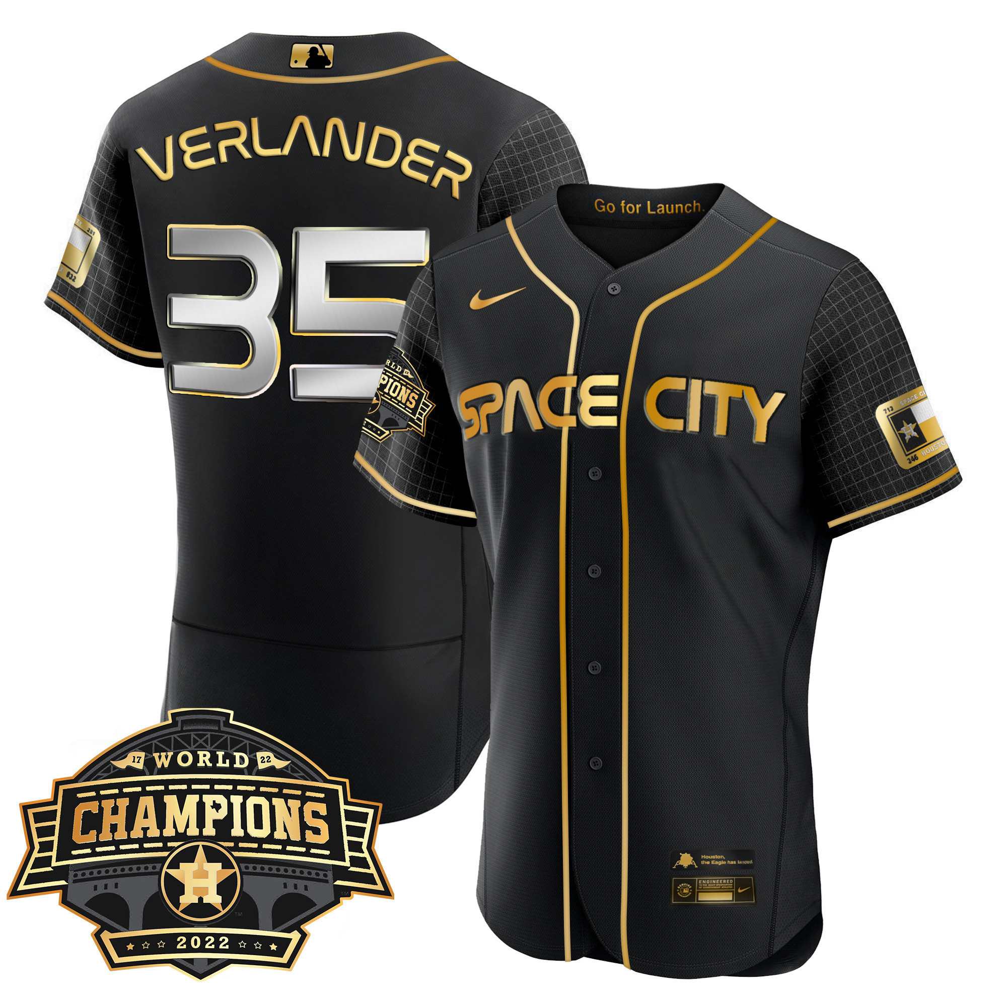 Justin Verlander Men's Houston Astros Space City 2022 World Series Champions Patch Limited Flex Black Jersey - All Stitched