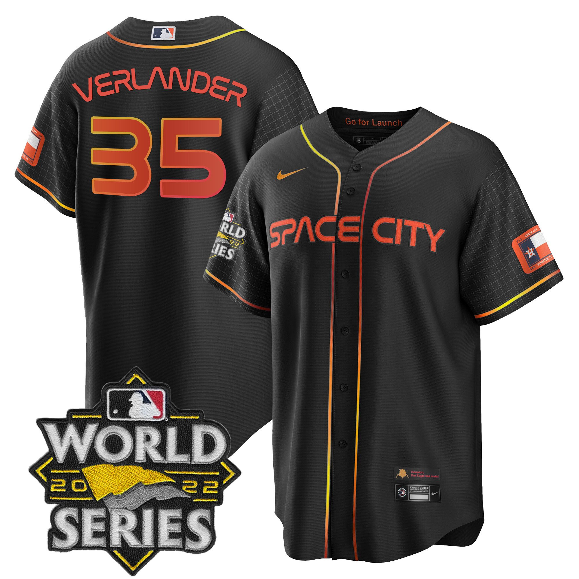 Justin Verlander Men's Houston Astros Space City Black & White Cool Black Jersey - All Stitched