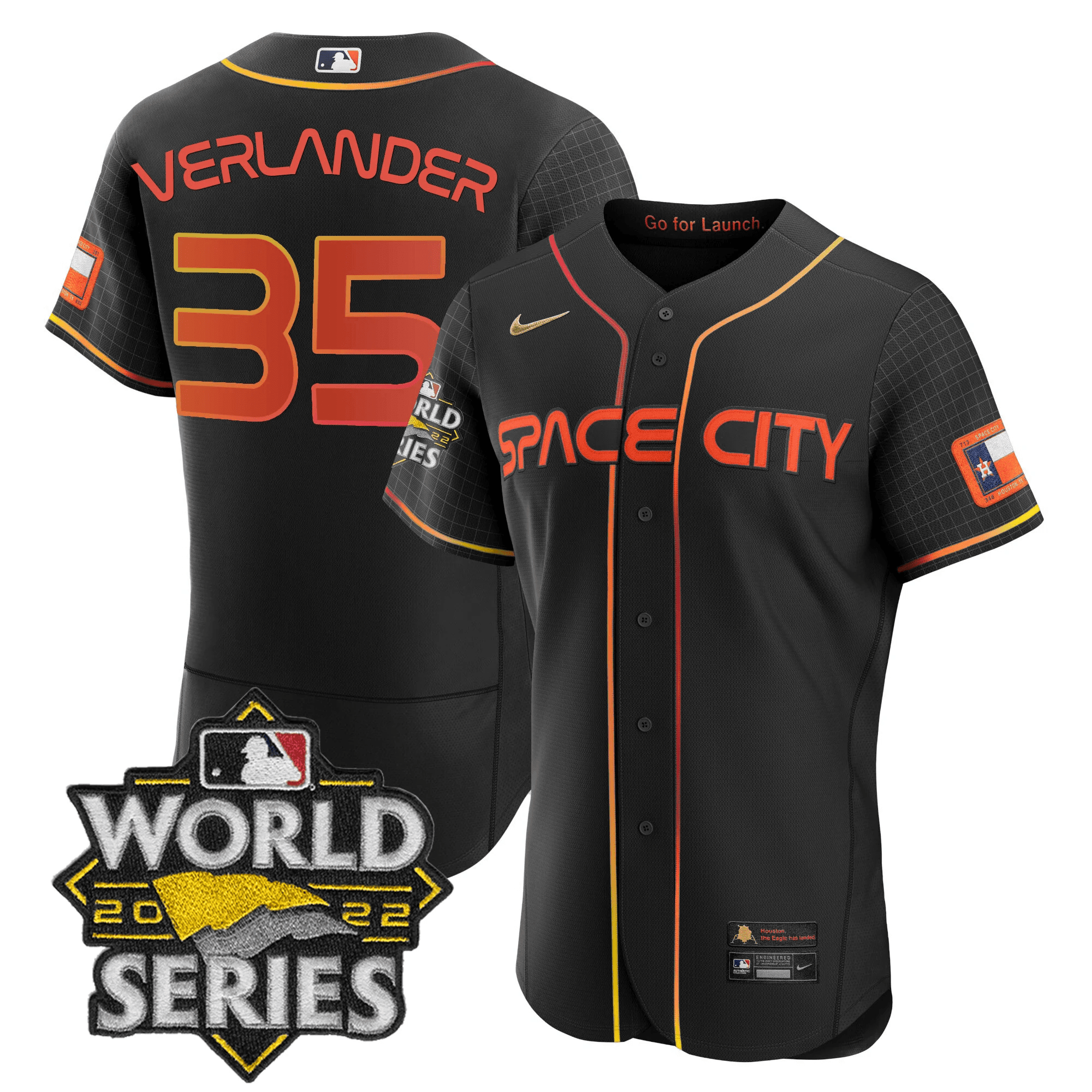Justin Verlander Men's Houston Astros Space City Black & White Flex Black Jersey - All Stitched