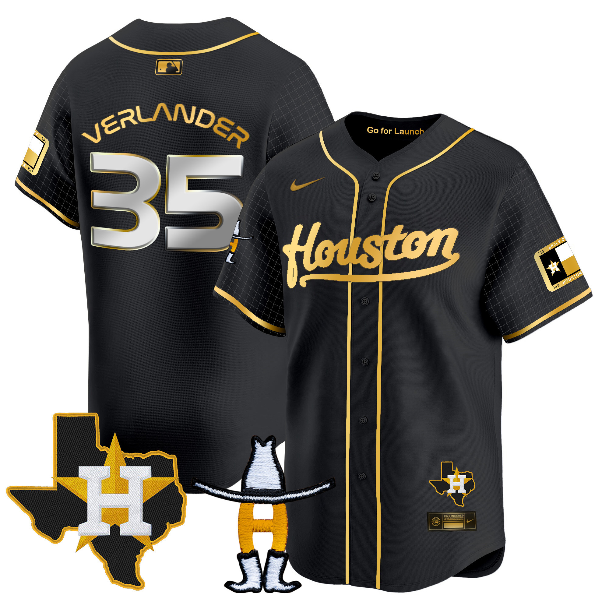 Justin Verlander Men's Houston Astros Space City Houston Rodeo Patch Vapor Premier Limited Black Gold Jersey - All Stitched