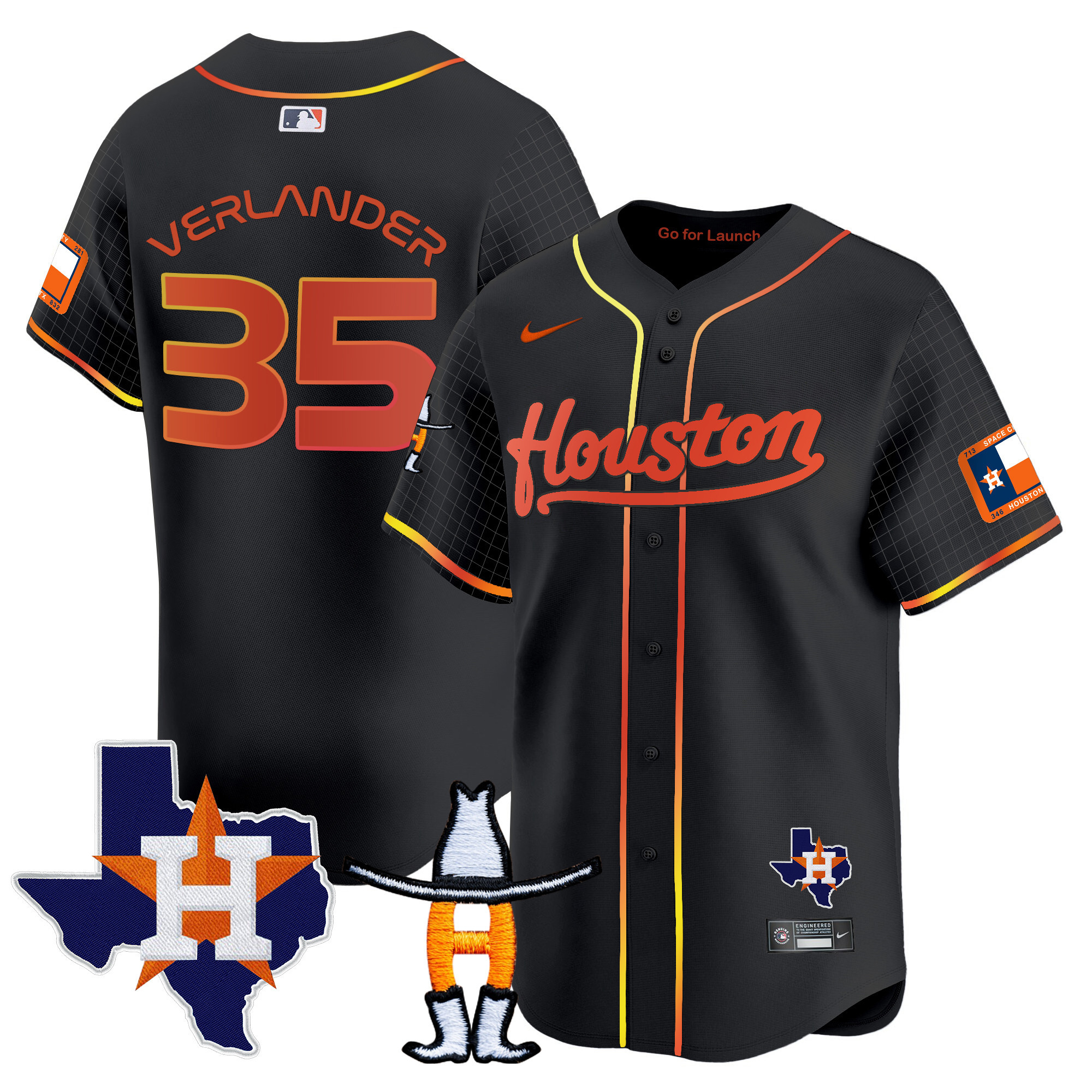 Justin Verlander Men's Houston Astros Space City Houston Rodeo Patch Vapor Premier Limited Black Jersey - All Stitched