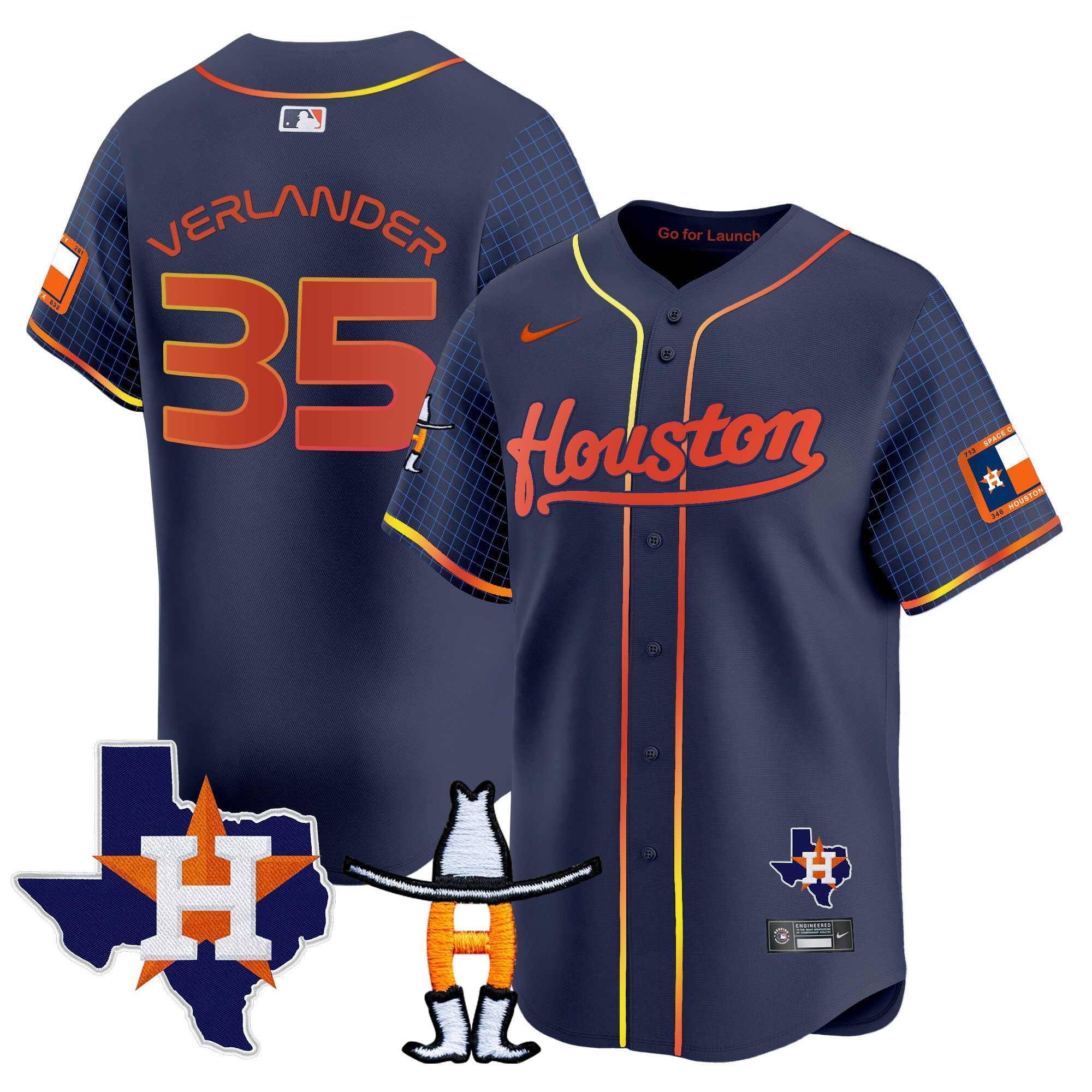 Justin Verlander Men's Houston Astros Space City Houston Rodeo Patch Vapor Premier Limited Navy Jersey - All Stitched