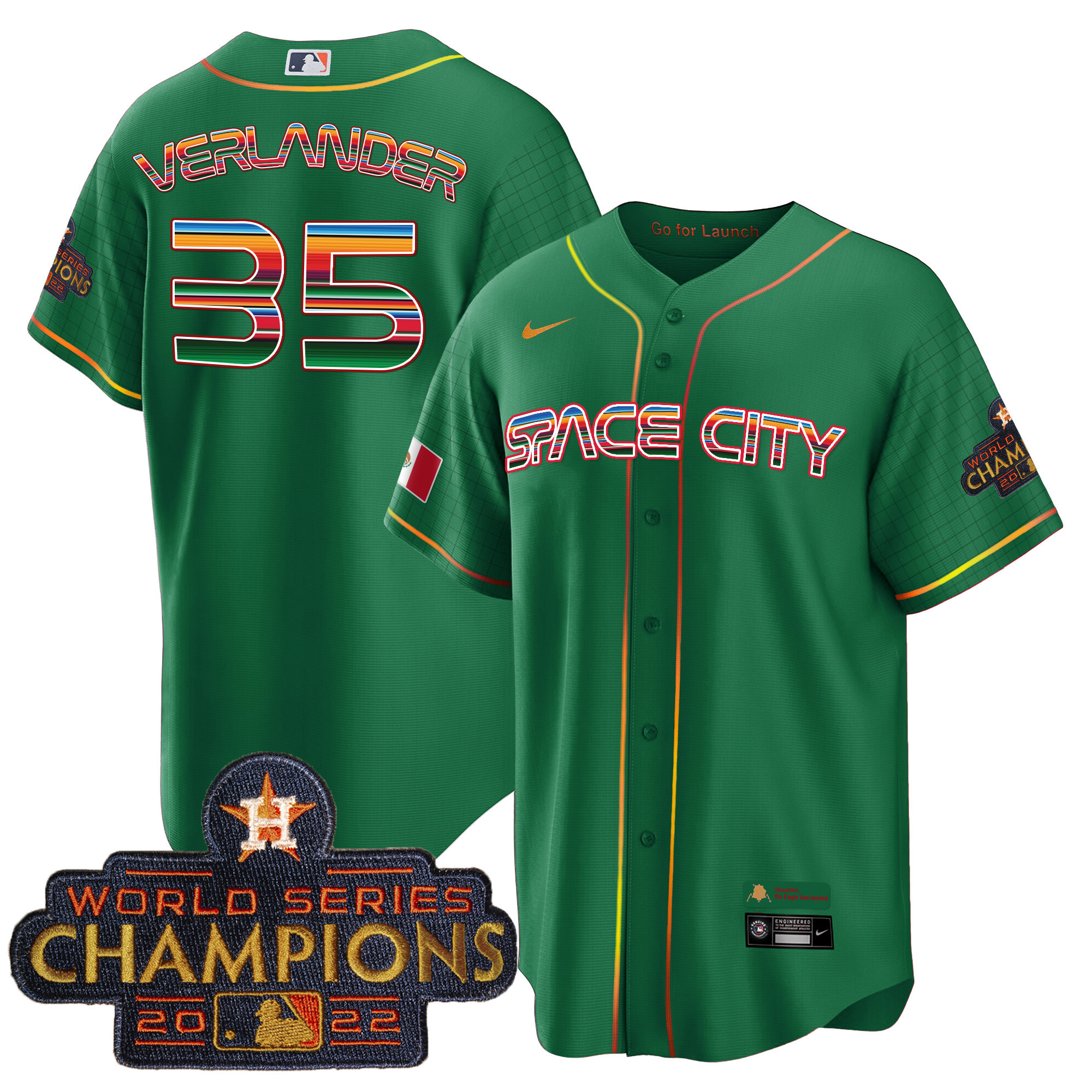 Justin Verlander Men's Houston Astros Space City Mexico Cool Base Green Jersey - All Stitched