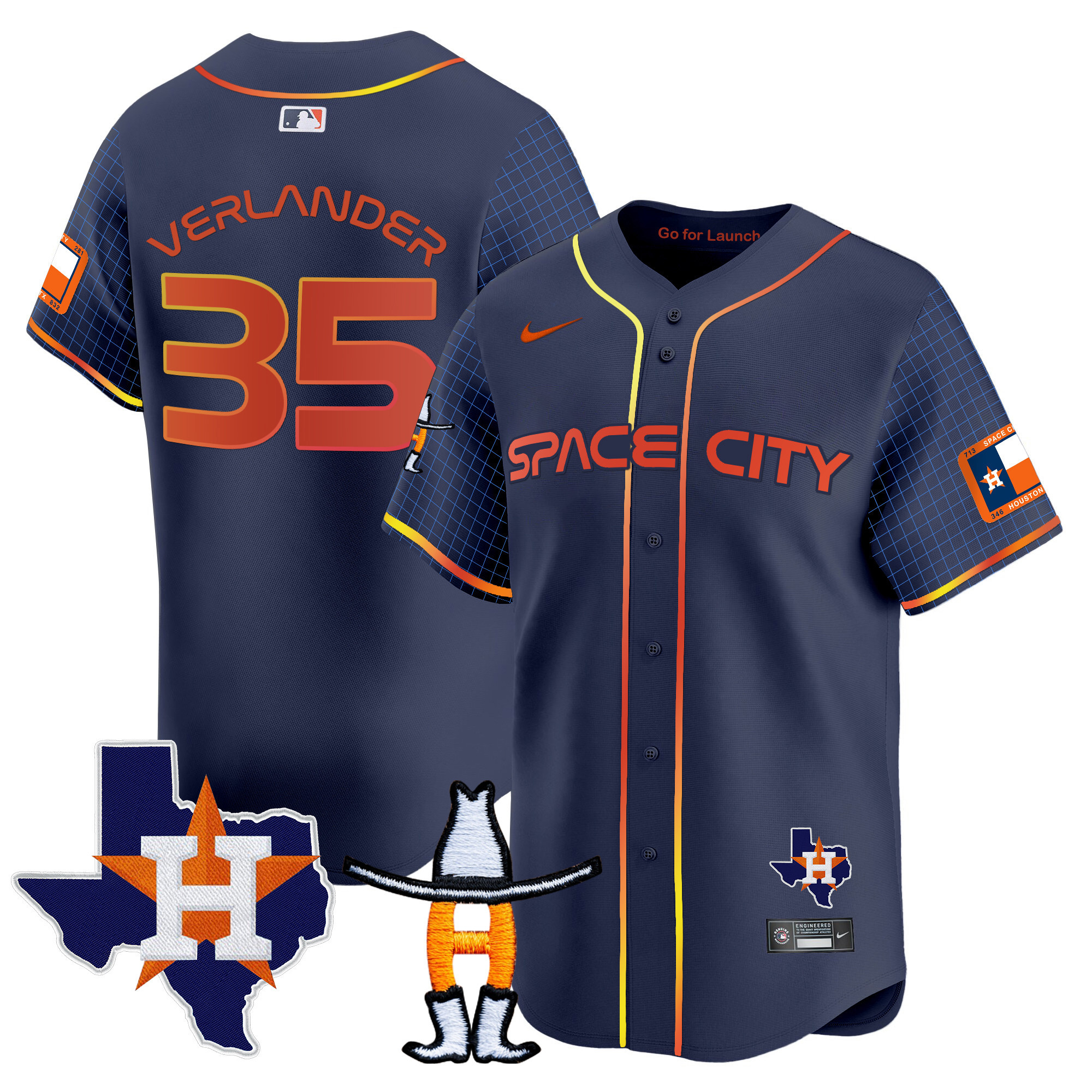 Justin Verlander Men's Houston Astros Space City Texas Patch Vapor Premier Limited Navy Jersey - All Stitched