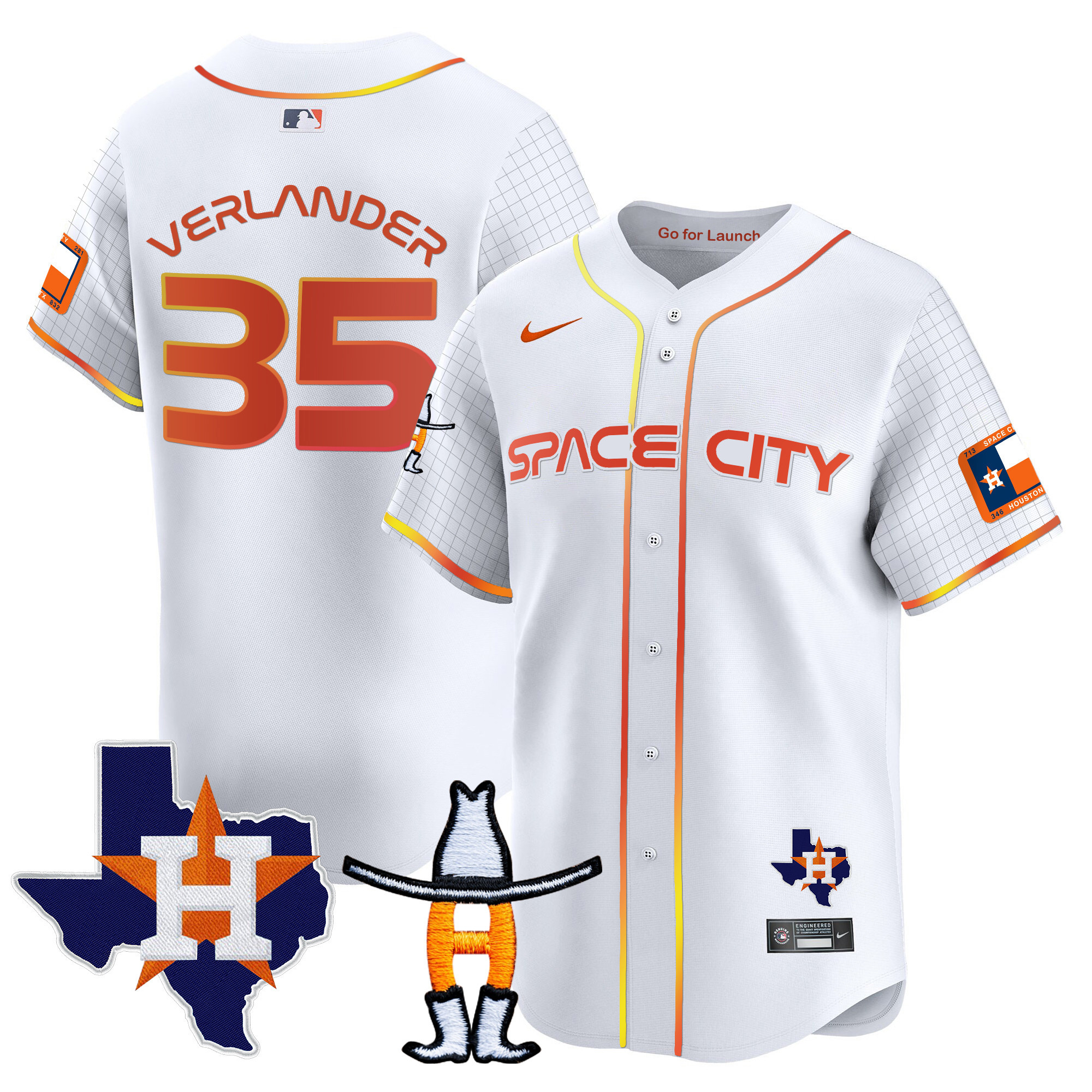 Justin Verlander Men's Houston Astros Space City Texas Patch Vapor Premier Limited White Jersey - All Stitched