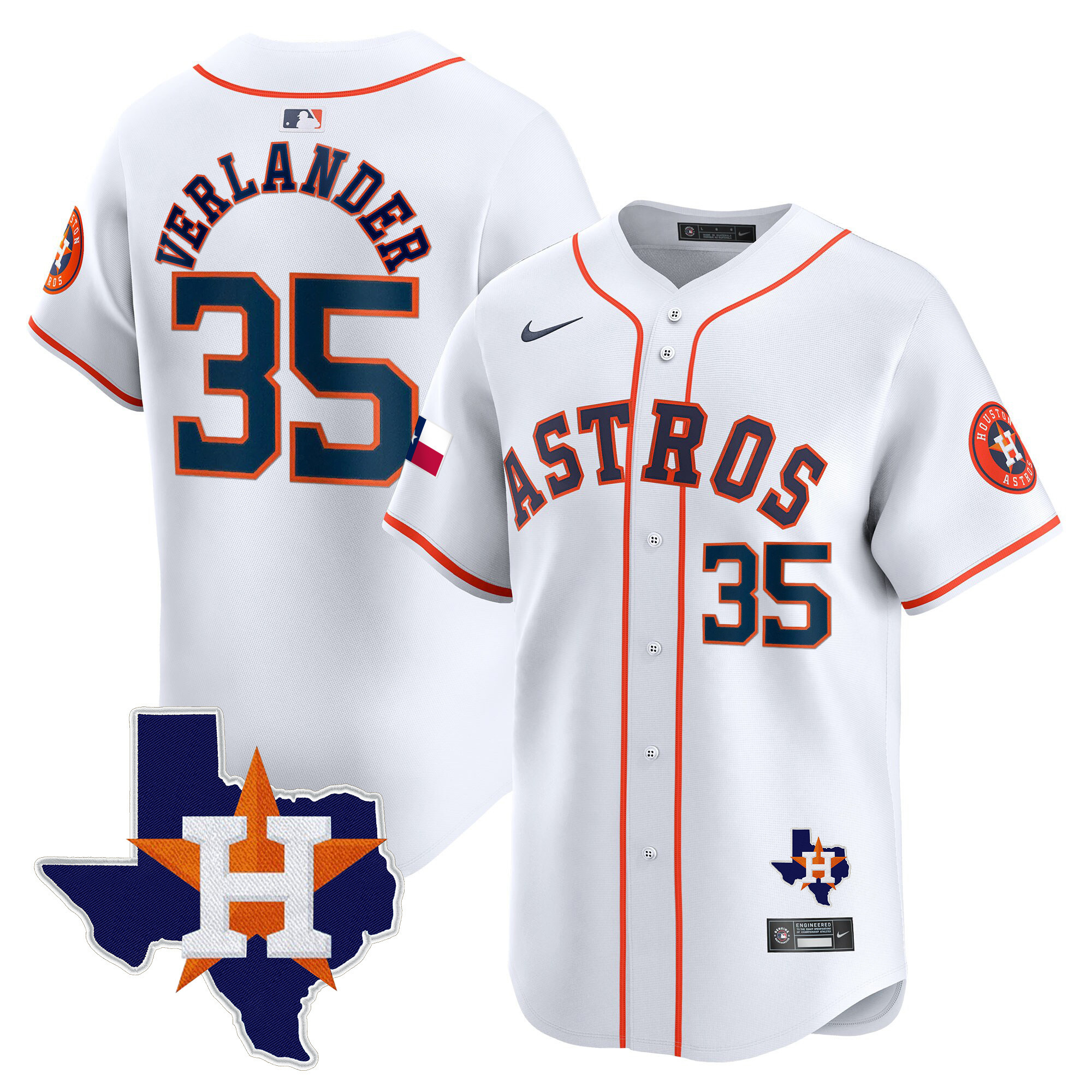 Justin Verlander Men's Houston Astros Texas Patch Vapor Premier Limited Home Jersey - All Stitched