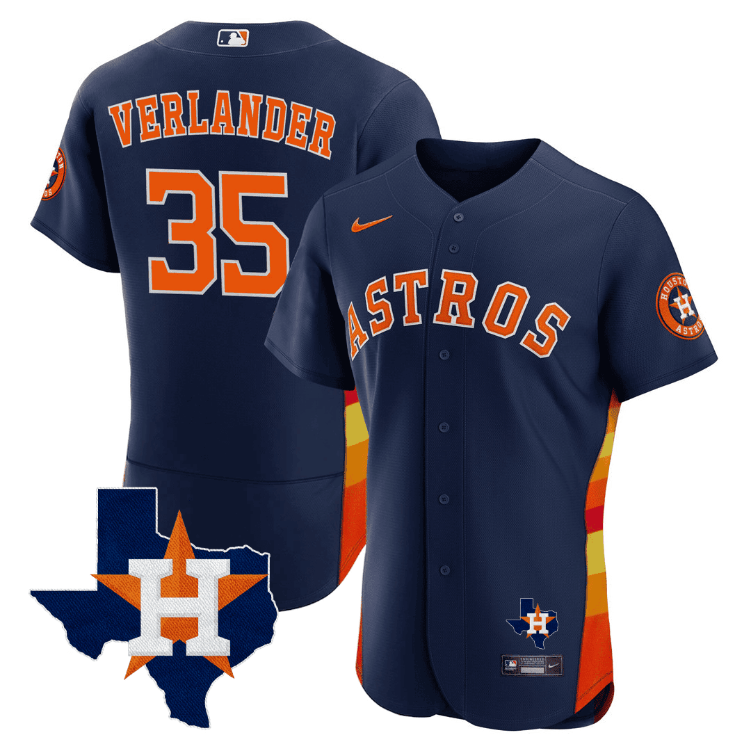 Justin Verlander Men's Houston Astros Texas State Patch Jersey - Navy