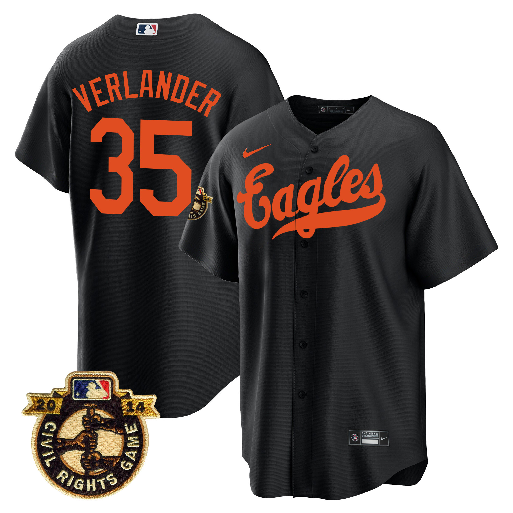 Justin Verlander Men's Houston Astros Throwback 1950 Houston Eagles Black Jersey - All Stitched
