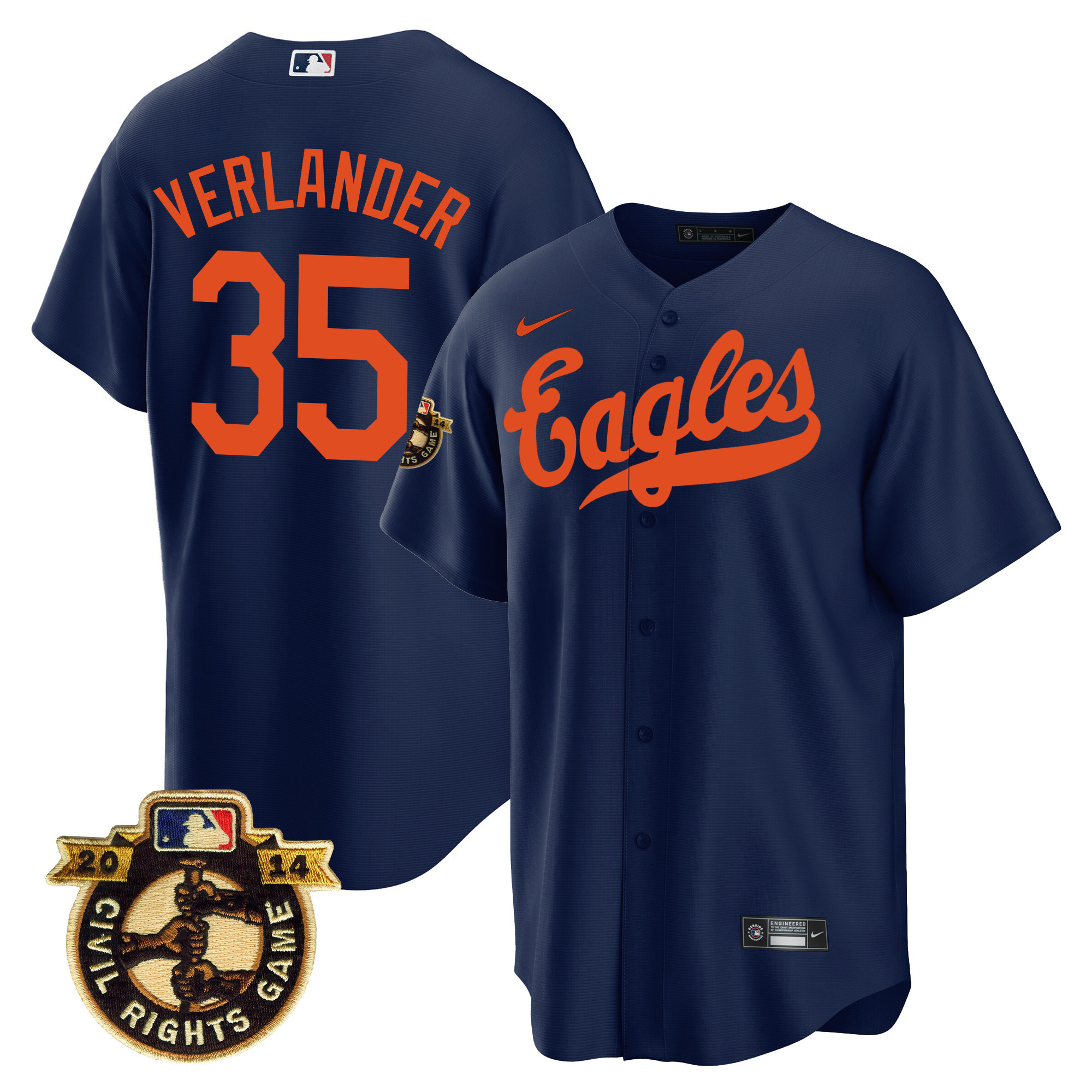 Justin Verlander Men's Houston Astros Throwback 1950 Houston Eagles Navy Jersey - All Stitched