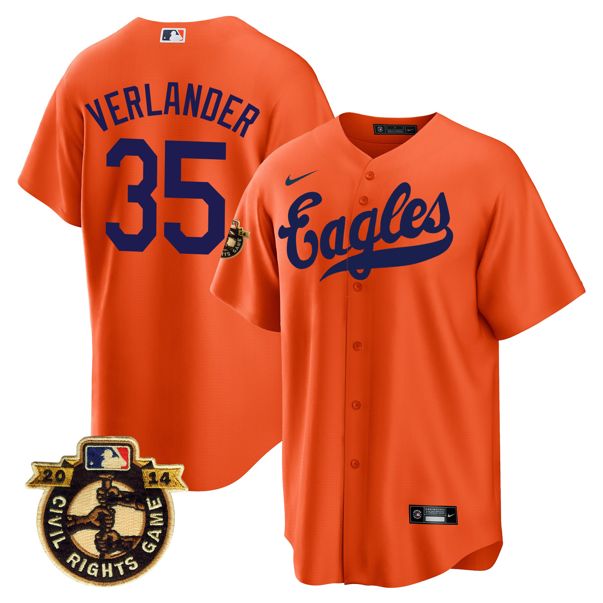 Justin Verlander Men's Houston Astros Throwback 1950 Houston Eagles Orange Jersey - All Stitched