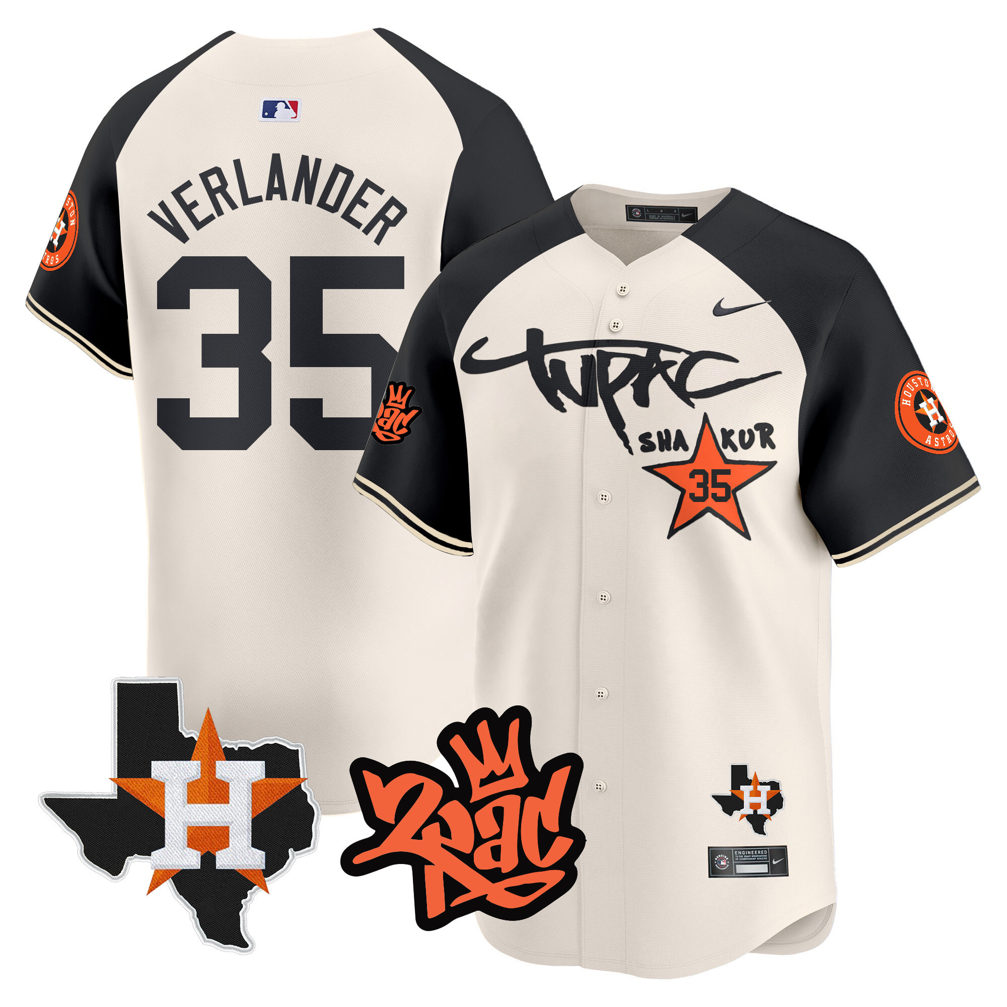 Justin Verlander Men's Houston Astros Tupac Shakur Vapor Premier Limited Cream Alternate Jersey - All Stitched