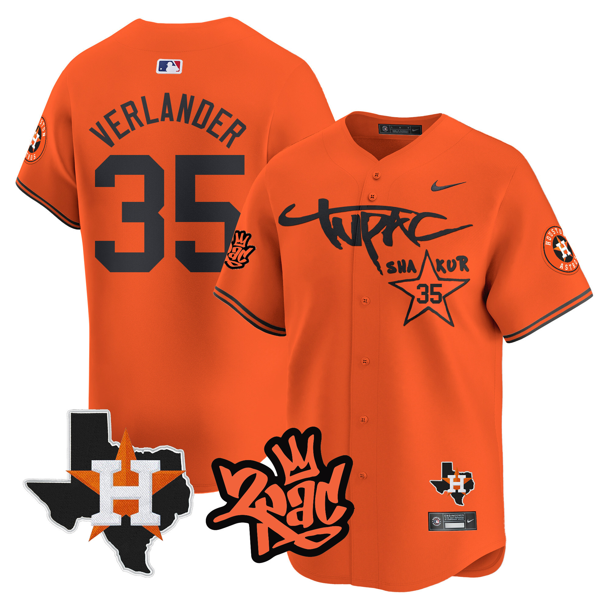 Justin Verlander Men's Houston Astros Tupac Shakur Vapor Premier Limited Orange Jersey - All Stitched