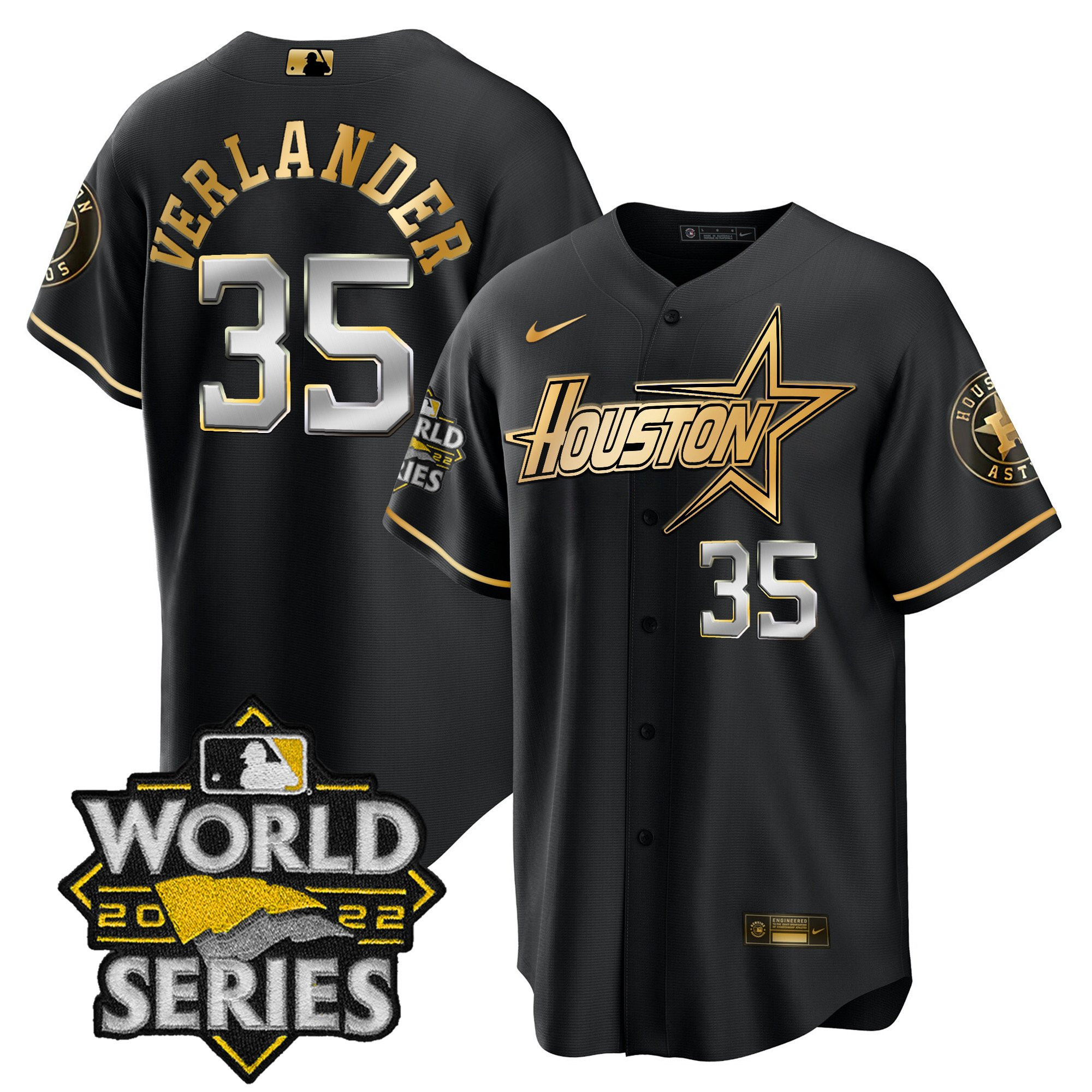 Justin Verlander Men's Houston Astros World Series Black Gold Special Cool Black Jersey - All Stitched