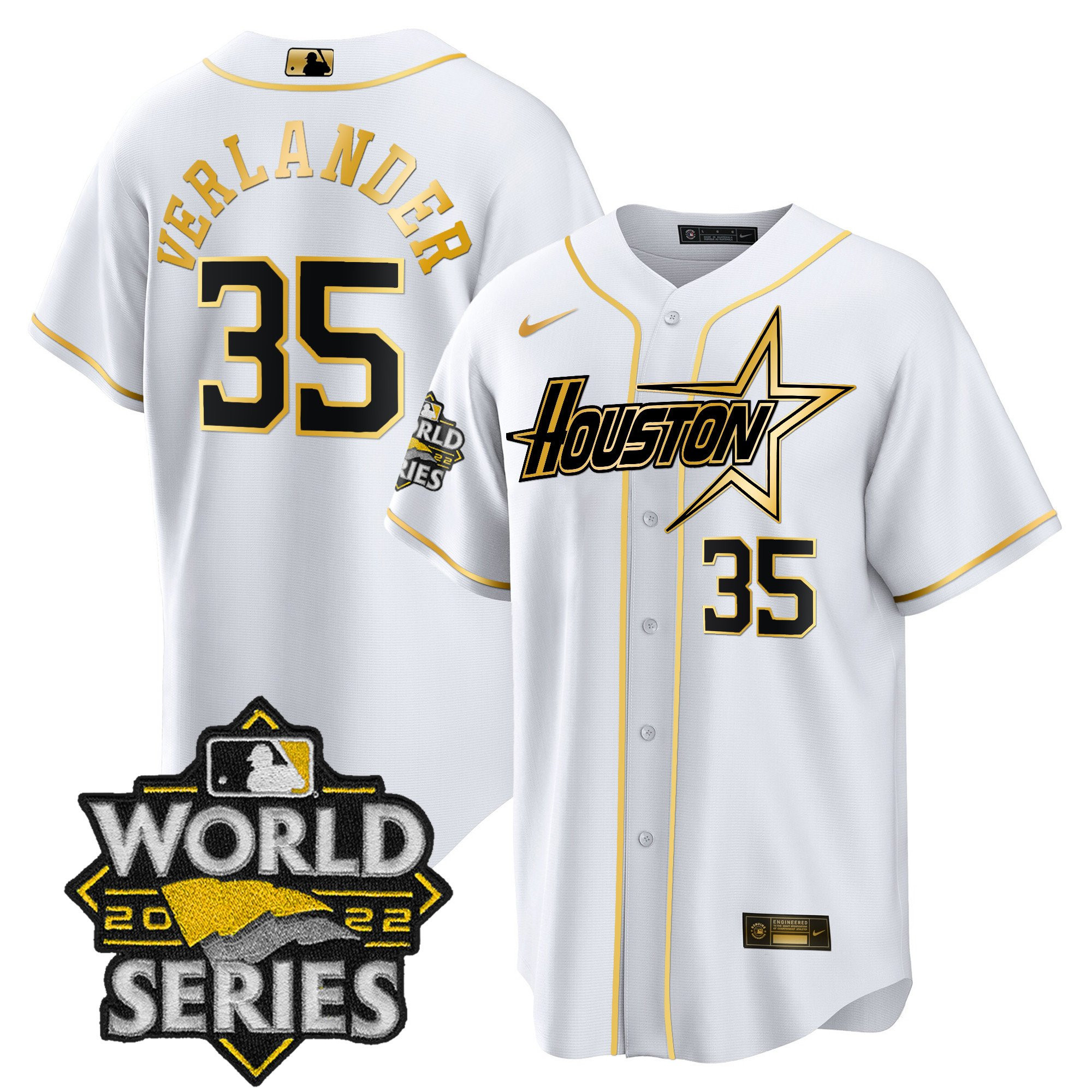 Justin Verlander Men's Houston Astros World Series Black Gold Special Cool White Jersey - All Stitched