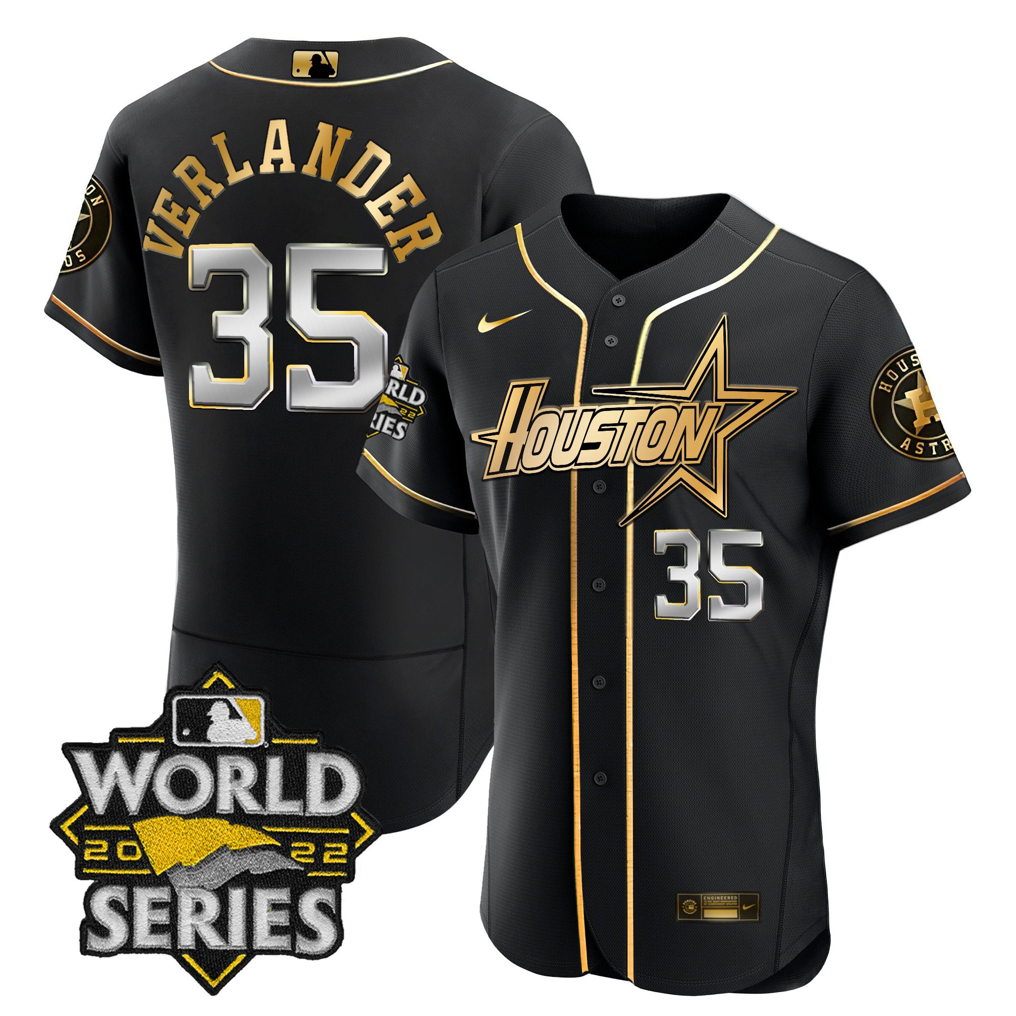 Justin Verlander Men's Houston Astros World Series Black Gold Special Flex Black Jersey - All Stitched