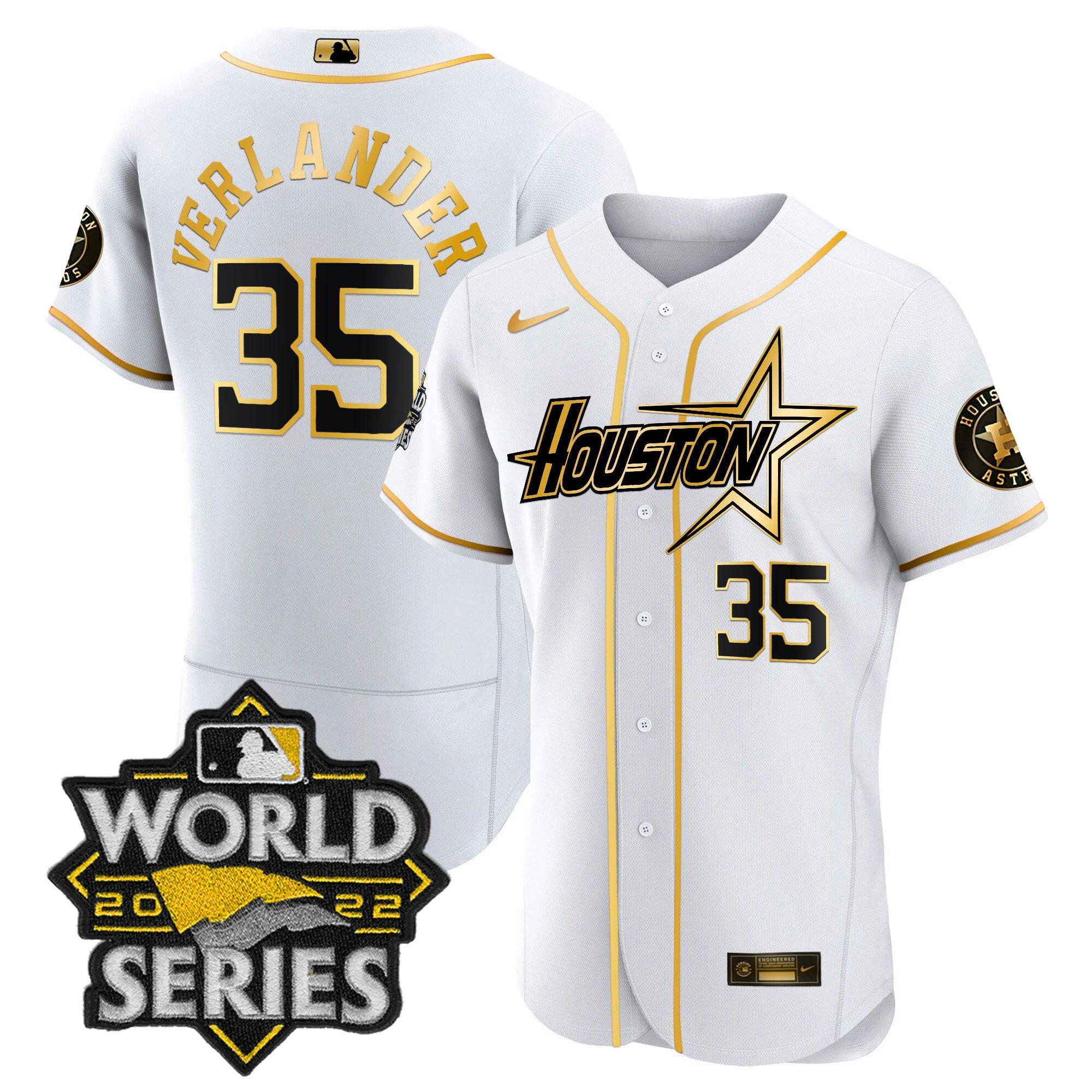 Justin Verlander Men's Houston Astros World Series Black Gold Special Flex White Jersey - All Stitched