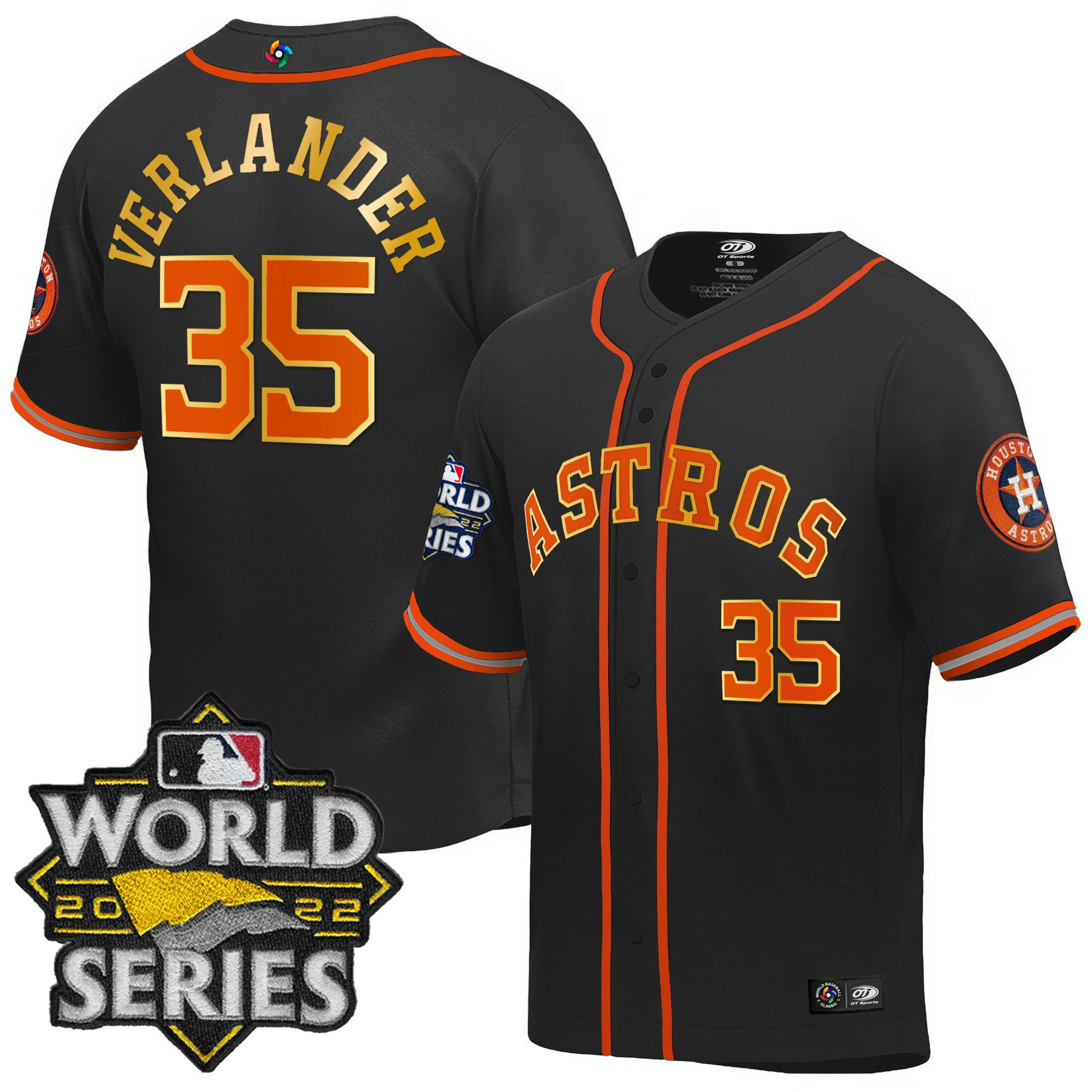 Justin Verlander Men's Houston Astros World Series Classic Black Gold Trim Jersey - All Stitched