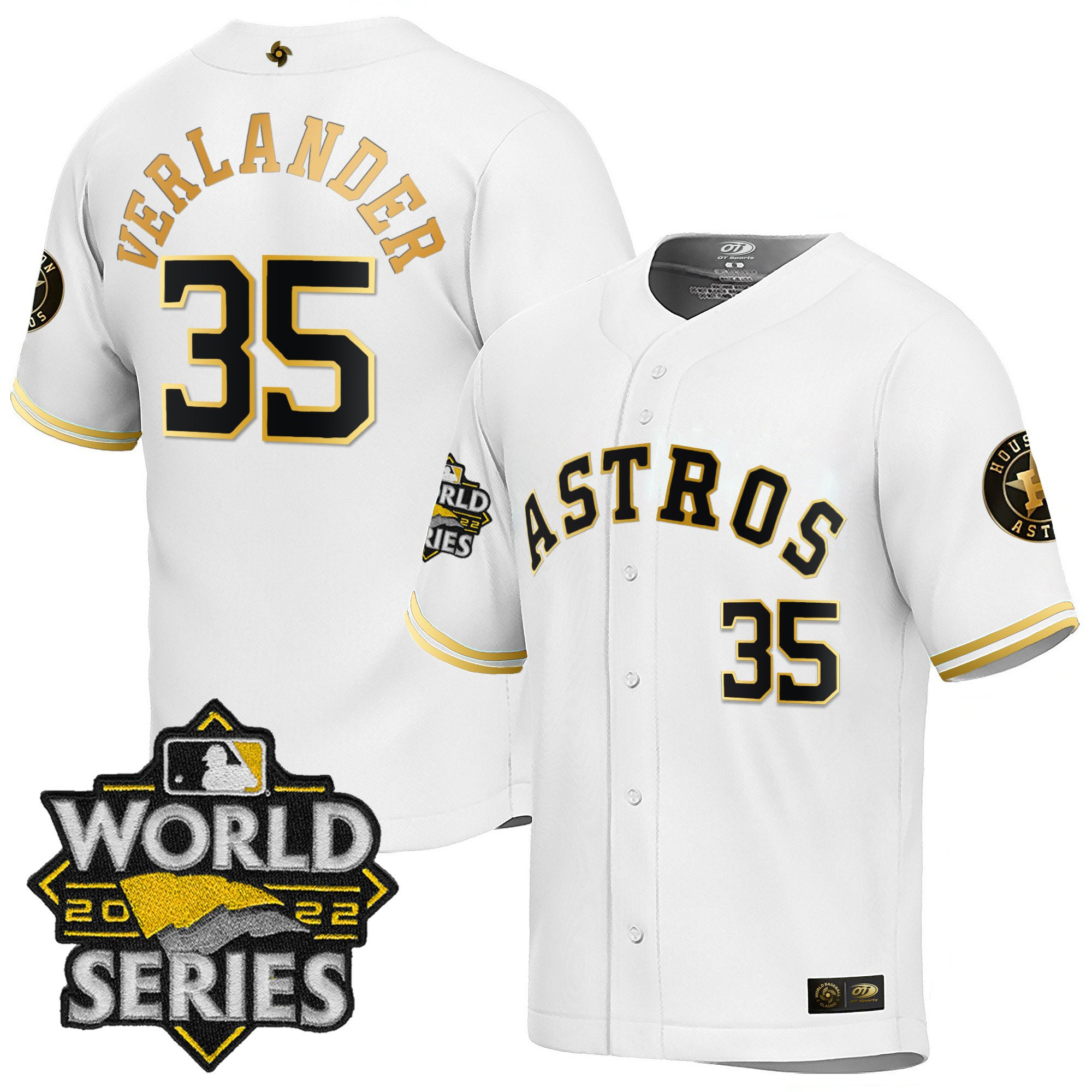Justin Verlander Men's Houston Astros World Series Classic White Gold Jersey - All Stitched