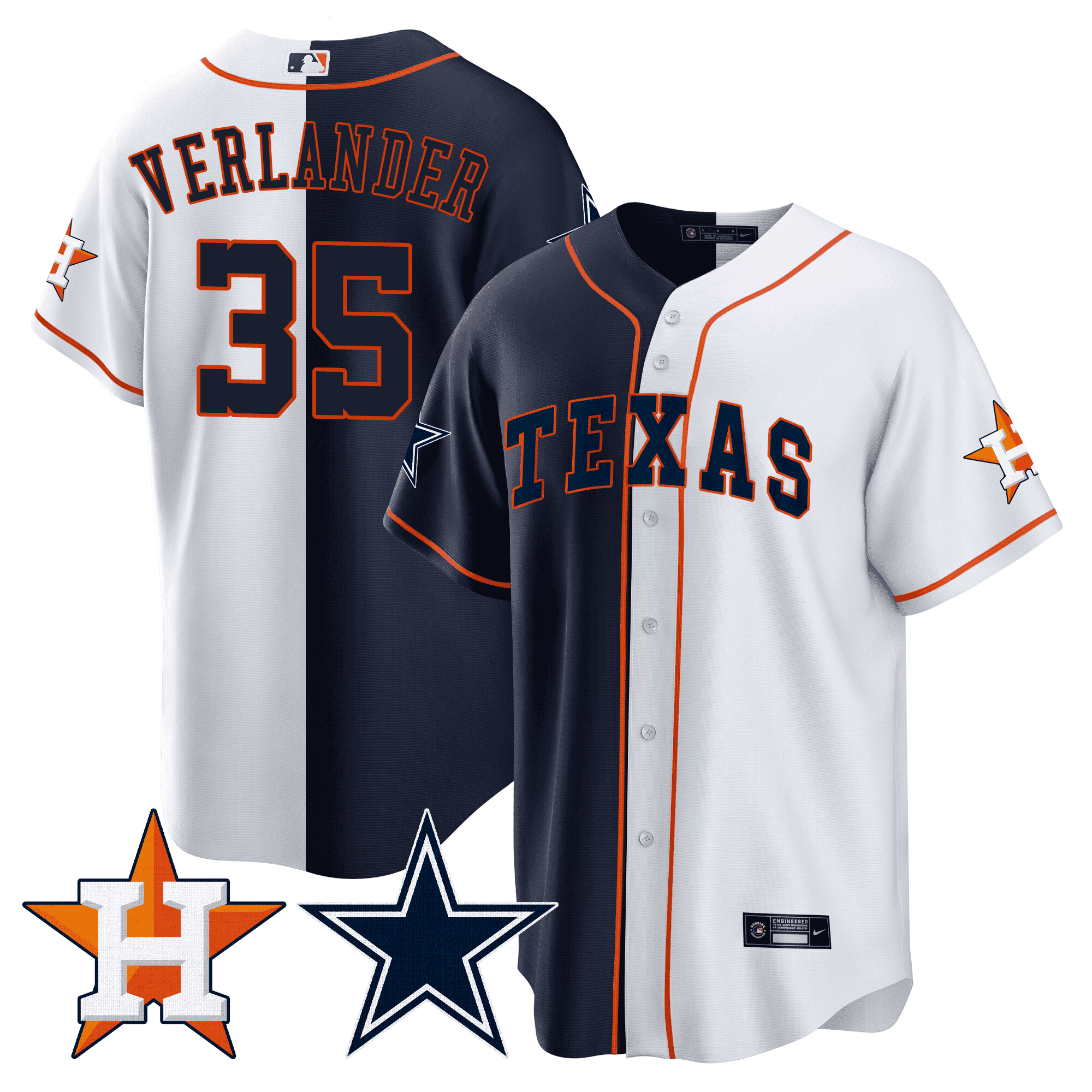 Justin Verlander Men's Split Houston Astros - Cowboys Cool Base White - Navy Jersey - All Stitched
