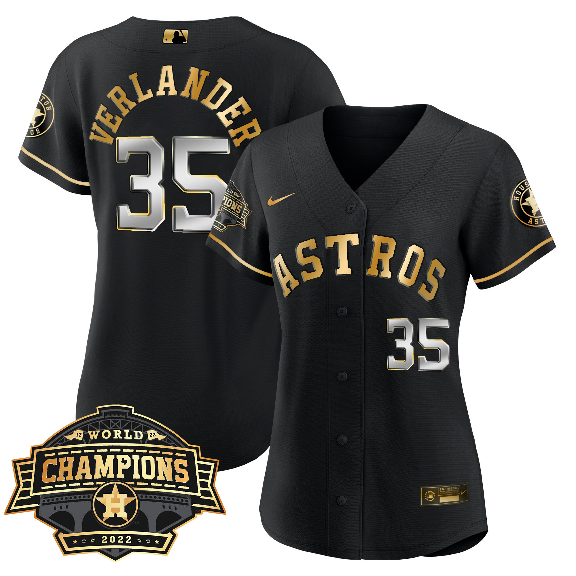 Justin Verlander Women's Houston Astros 2022 World Series Champions Patch Limited Cool Black Jersey - All Stitched