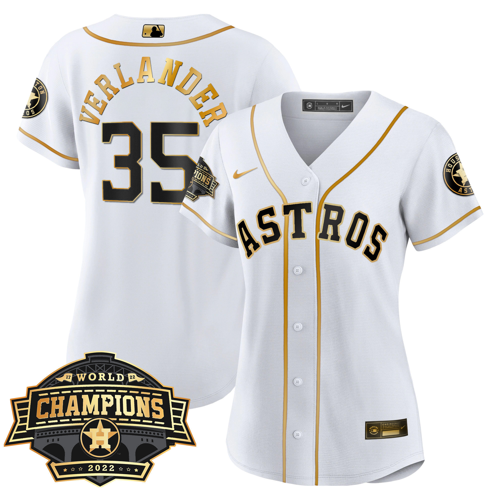 Justin Verlander Women's Houston Astros 2022 World Series Champions Patch Limited Cool White Jersey - All Stitched
