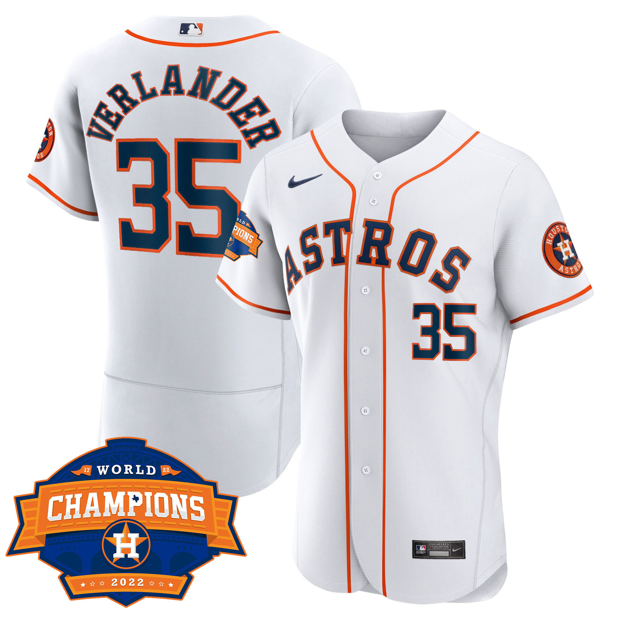 Justin Verlander Women's Houston Astros 2022 World Series Champions Patch Limited Flex Home Jersey - All Stitched
