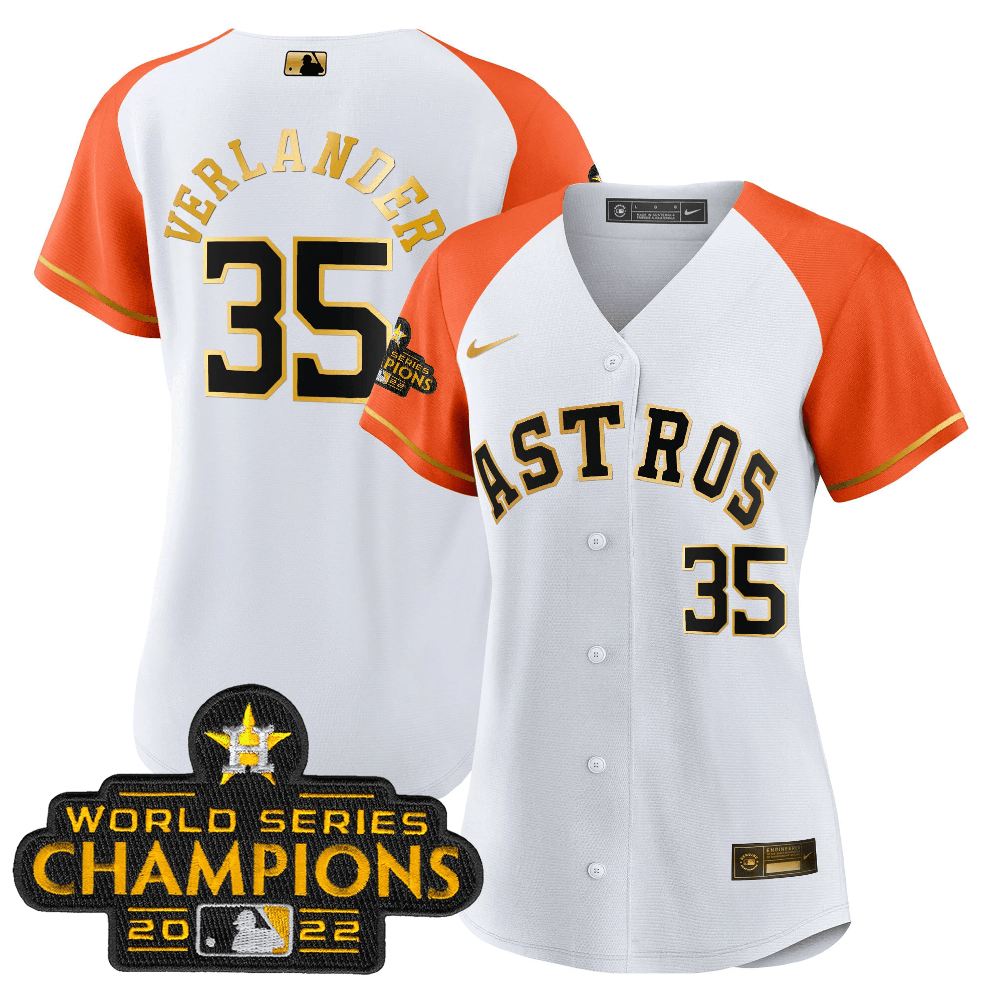 Justin Verlander Women's Houston Astros 2023 Gold Alternate Baseball Orange White Jersey - All Stitched