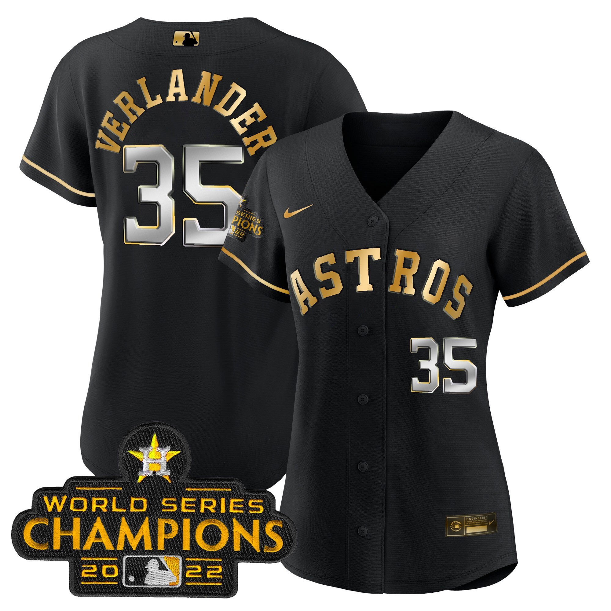 Justin Verlander Women's Houston Astros 2023 Gold Rush Collection Black Gold Jersey - All Stitched