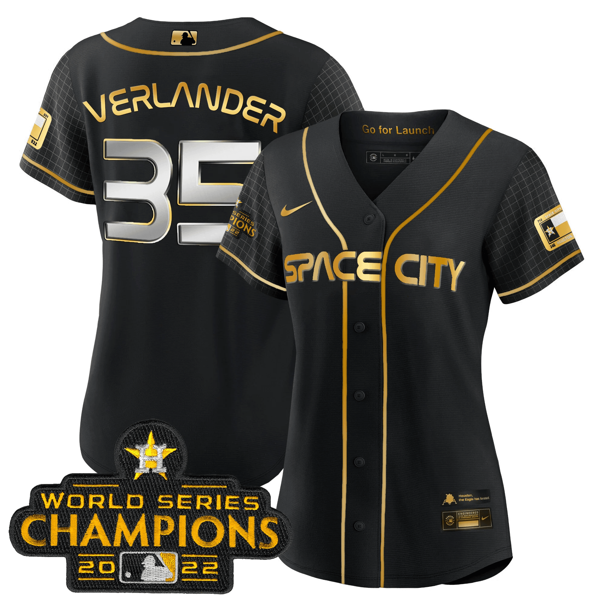 Justin Verlander Women's Houston Astros 2023 Space City Champions Black Gold Jersey - All Stitched