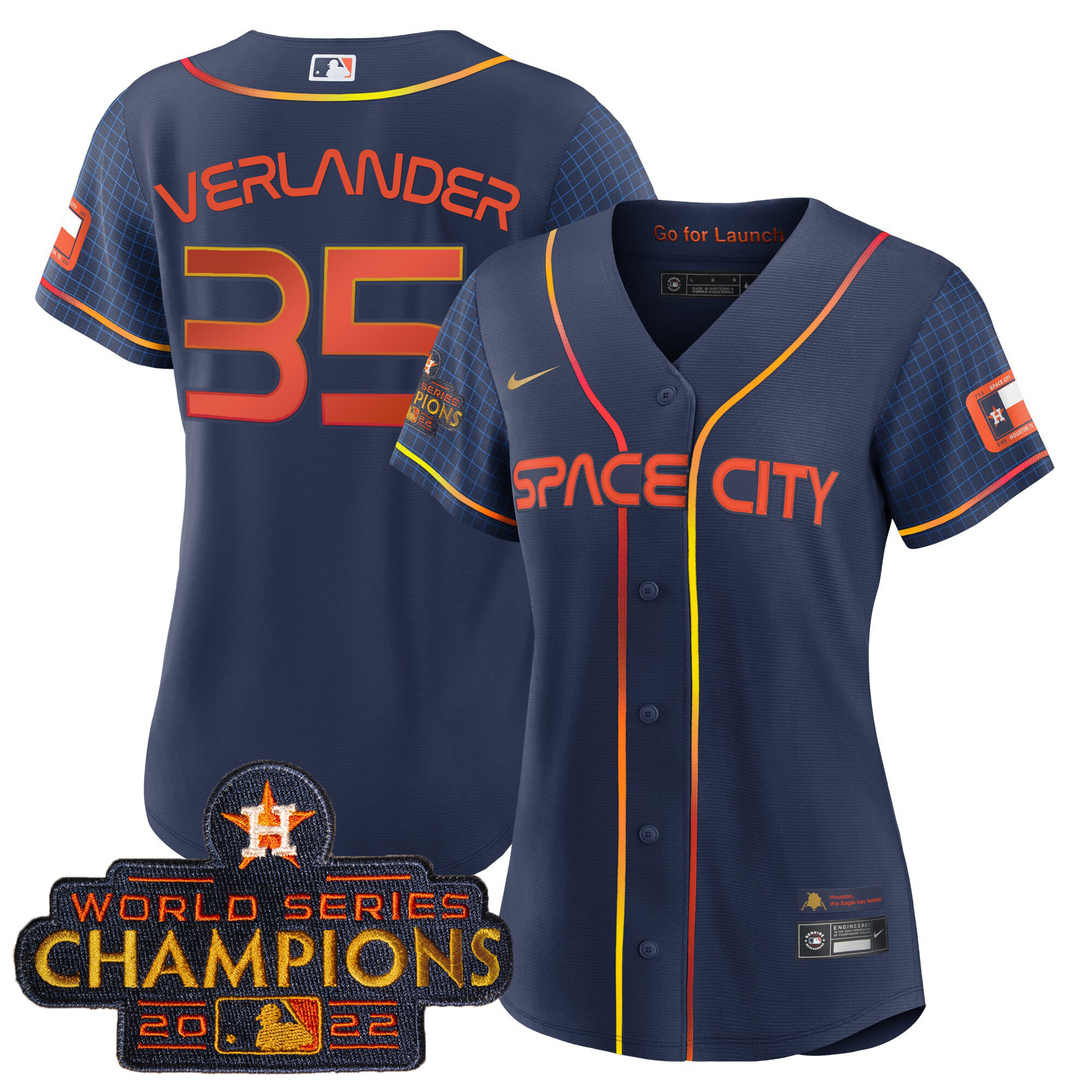 Justin Verlander Women's Houston Astros 2023 Space City Champions Navy Jersey - All Stitched