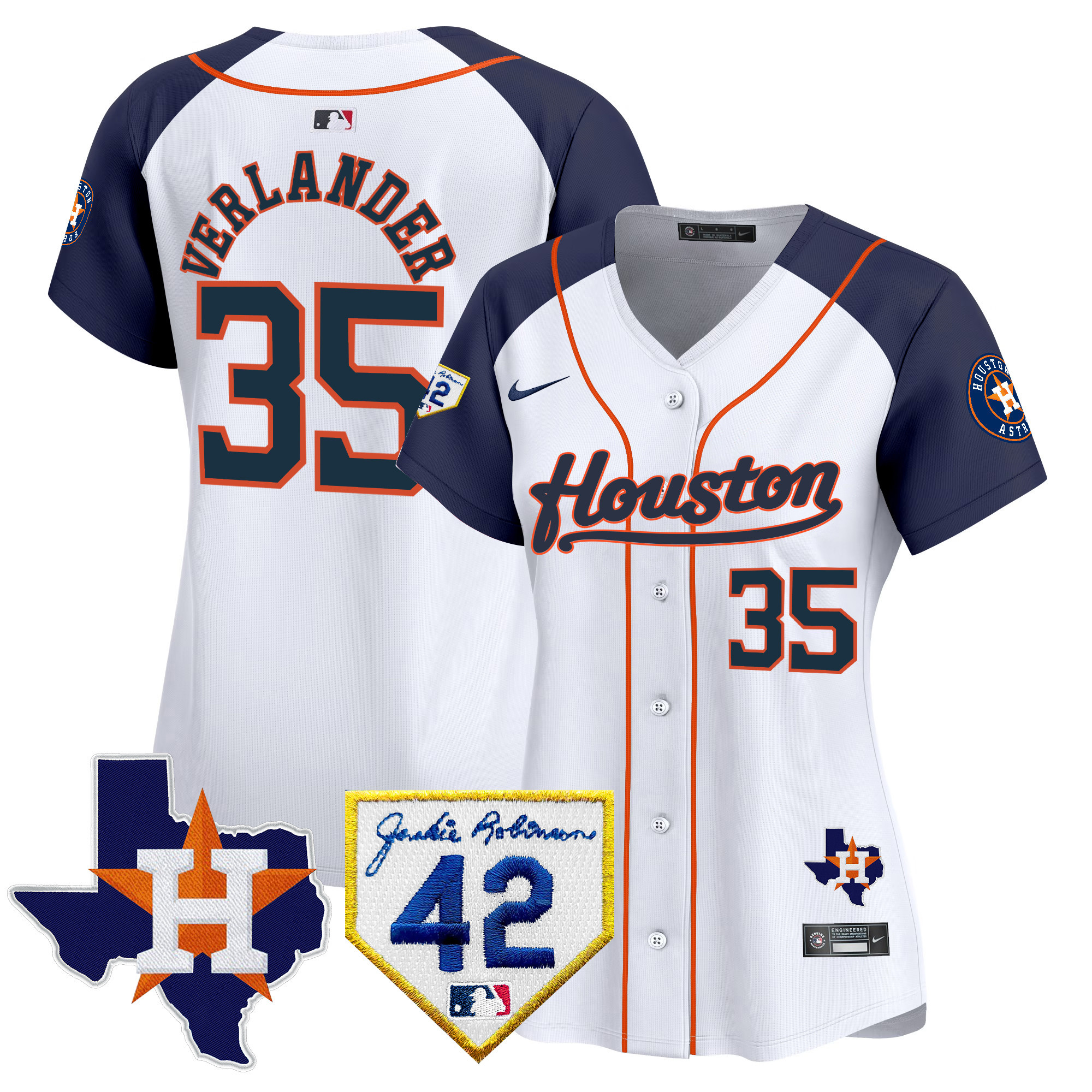 Justin Verlander Women's Houston Astros 2024 Jackie Robinson Patch Vapor Premier Limited Alternate Jersey - All Stitched