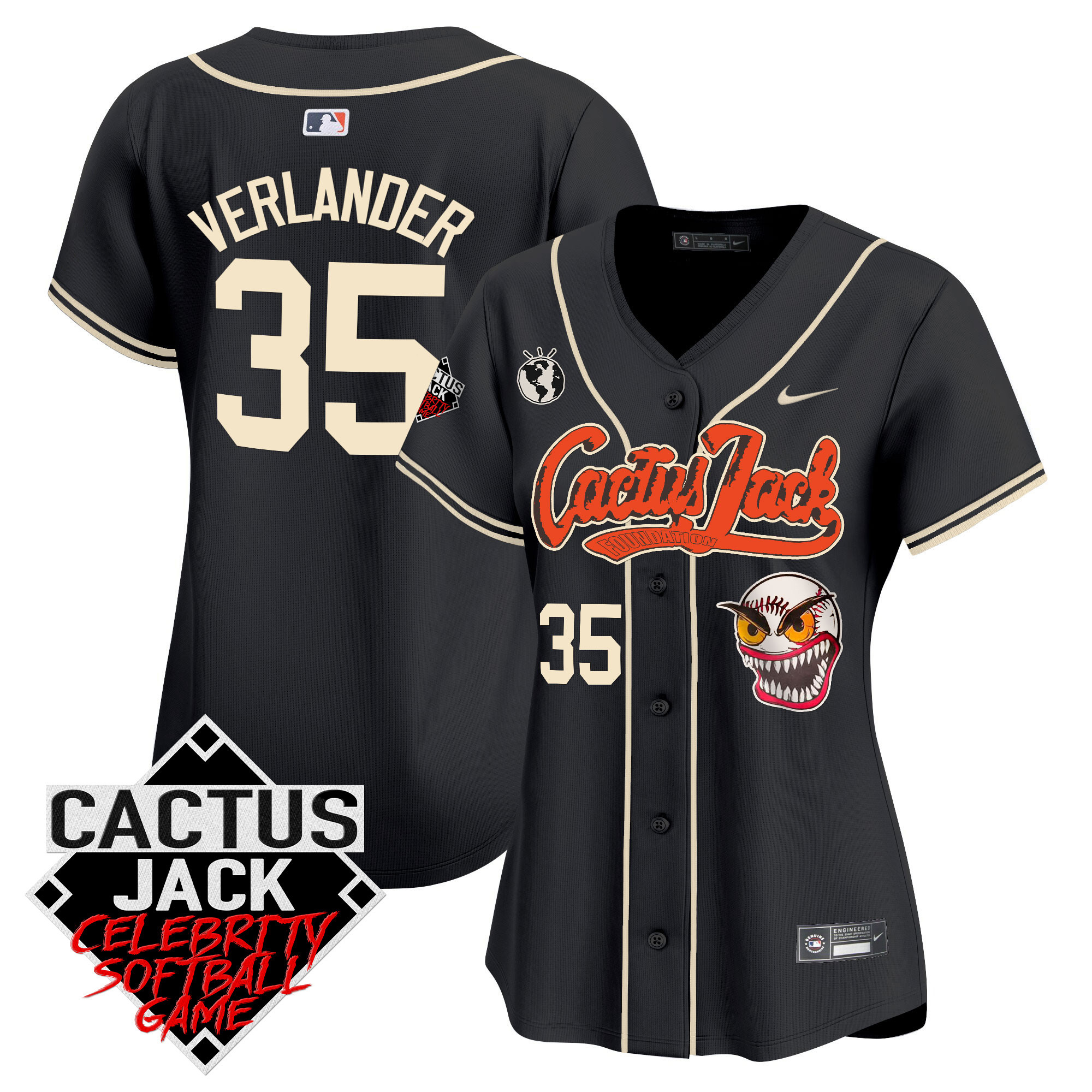 Justin Verlander Women's Houston Astros Cactus Jack Celebrity Softball Game Patch Vapor Premier Limited Black Jersey - All Stitched