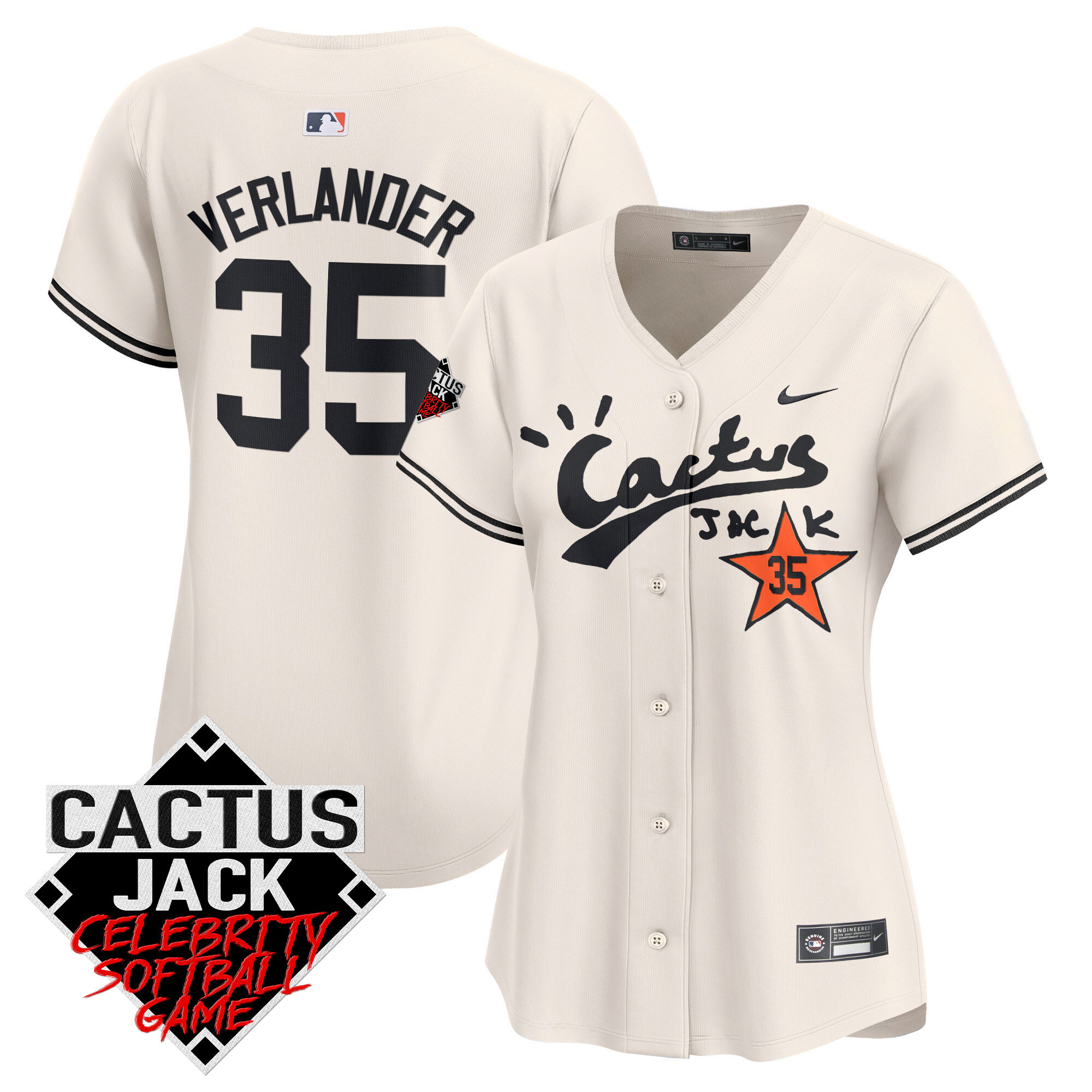 Justin Verlander Women's Houston Astros Cactus Jack Celebrity Softball Game Patch Vapor Premier Limited V2 Cream Jersey - All Stitched